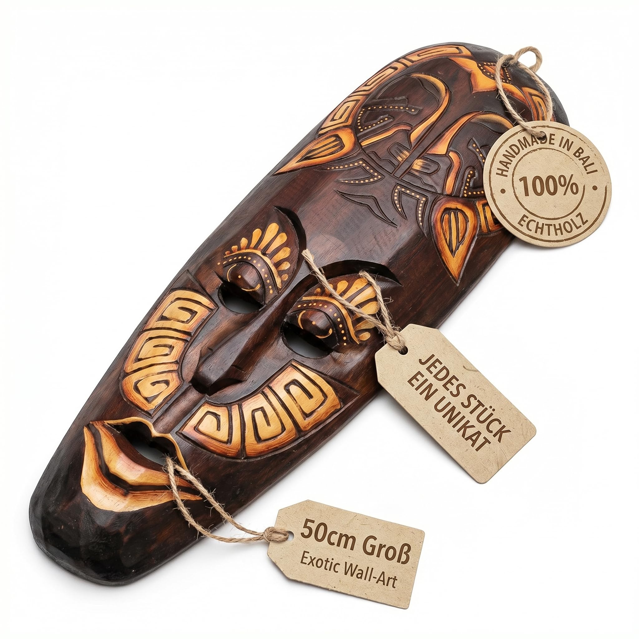 Wogeka - Maschera da parete colorata TIKI Maori da 50 cm – in stile Nuova Zelanda in legno come idea regalo per Natale compleanno decorazione – Scultura artigianale di Bali (TIKIB11