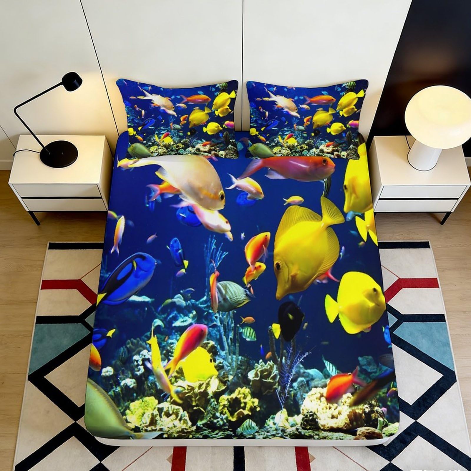 Jqzkxnhpbr Style-3 3D Printed Tropical Fish Fitted Sheet Microfiber Soft Vibrant Ocean Reef Mattress Cover For Bedroom Decor 90X200x25cm