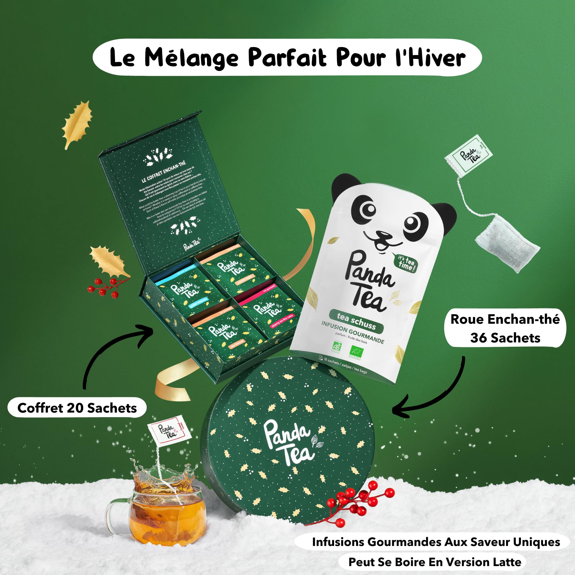 Panda Tea - Coffret Sélection Bien-être | Assortiment de 4 Thé et Infusions Bio | 20 Sachets Coton | Idéal pour un Moment de Détente & d’Évasion | Idée Cadeau Zen et Gourmand