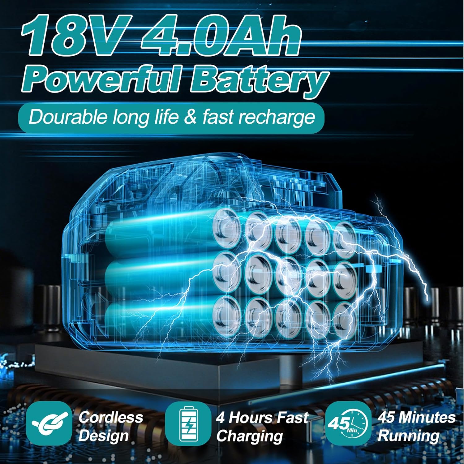 Cordless Pressure Washer, 6-in-1 Nozzle Battery Powered Pressure Washer, 700PIS Handheld Portable Power Washer with 4.0Ah Battery & Charger for Car, Home Cleaning & Garden Watering - Image 3