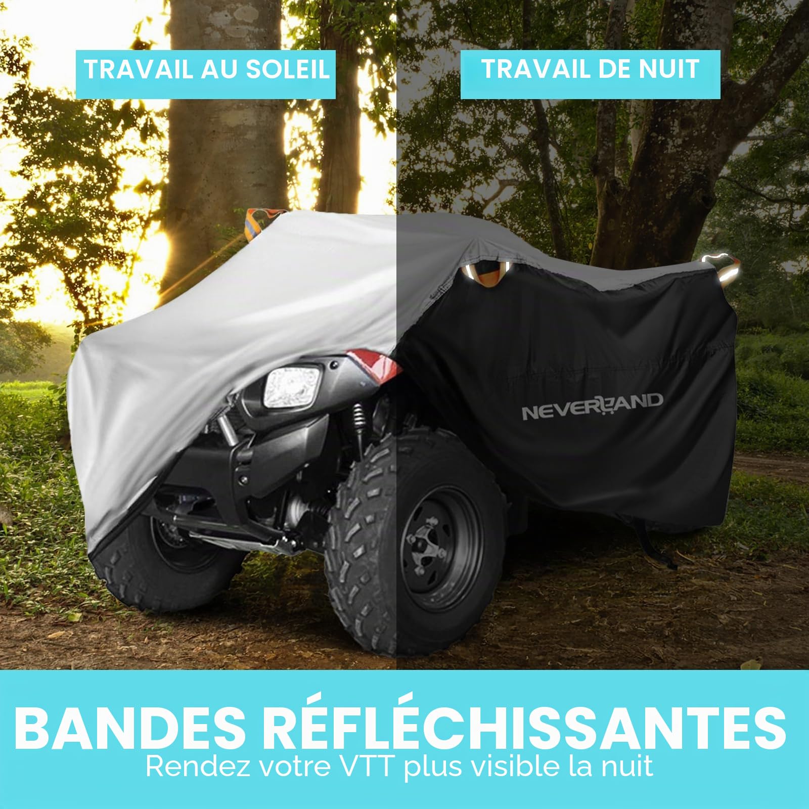 Housse pour Quad Neverland 190T Double Face Bâche de Protection pour Moto ATV avec Bandes Réfléchissantes