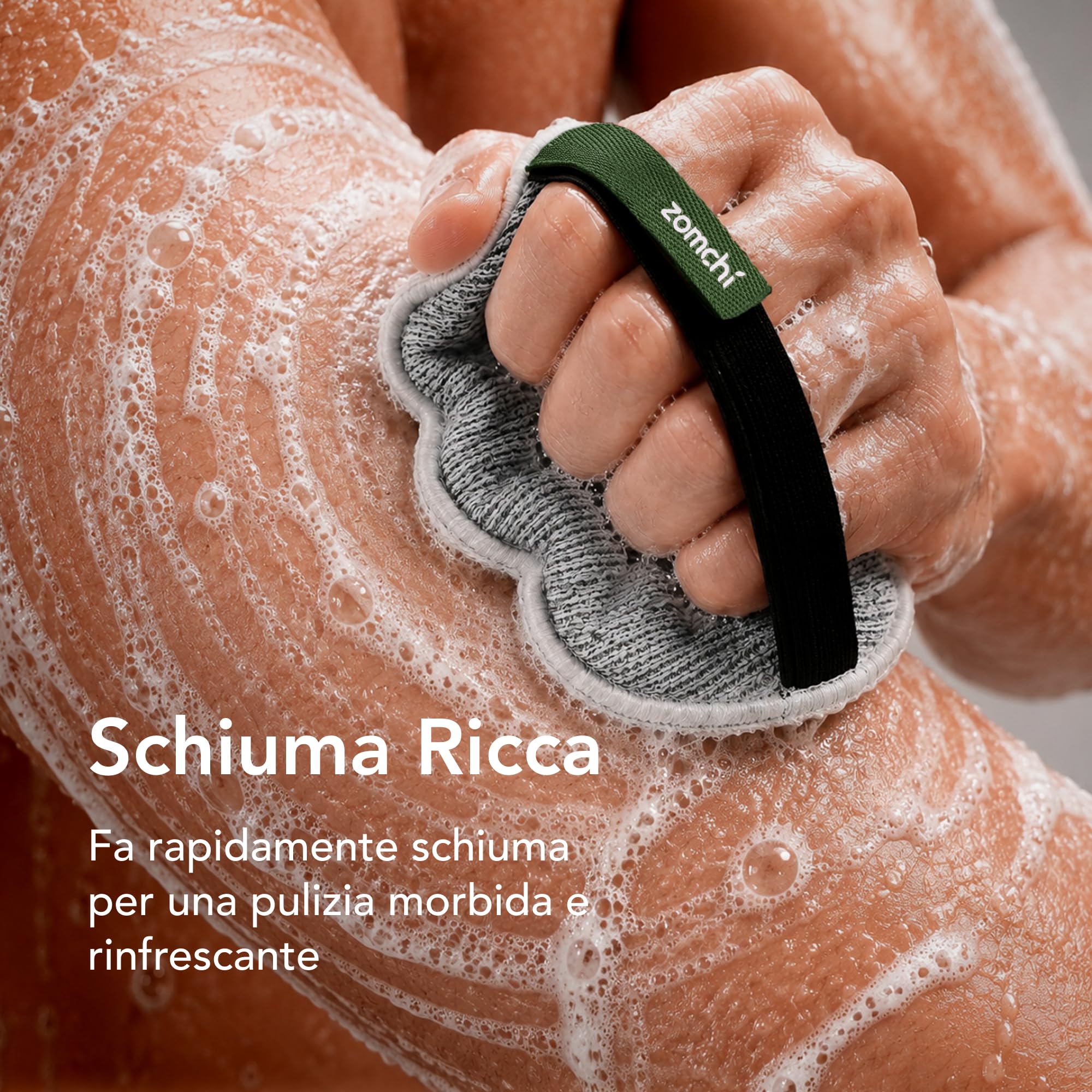 ZOMCHI Spugna Esfoliante Corpo, Grande a Doppia Texture, lato Morbido e lato Ruvido per Peeling Intensivo, Spugna Scrub Corpo con Cordino per Appendere (Confezione da 2)