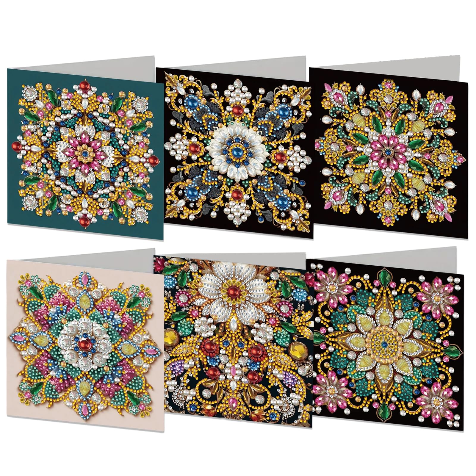 6pcs Diamond Art Cards DIY Crystal Painting Art Greeting Cards Kits Diamond Painting Tools Whit Envelopes Festival Craft Gift (Mandala) — image 1