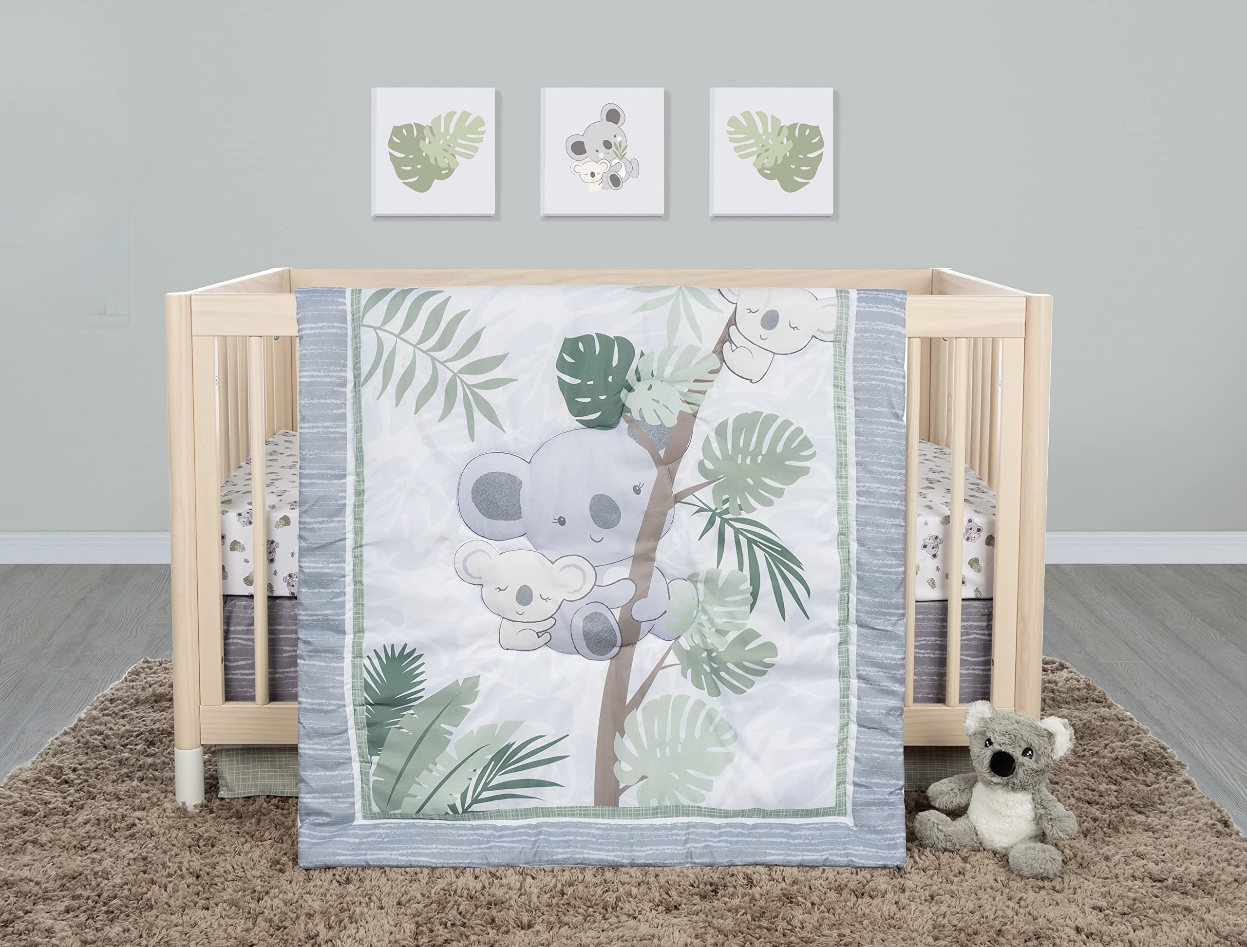 Sammy & Lou Koala Love 4-Piece Baby Nursery Crib Bedding Set, Includes Quilt, Fitted Crib Sheet, Crib Skirt, and Plush Toy