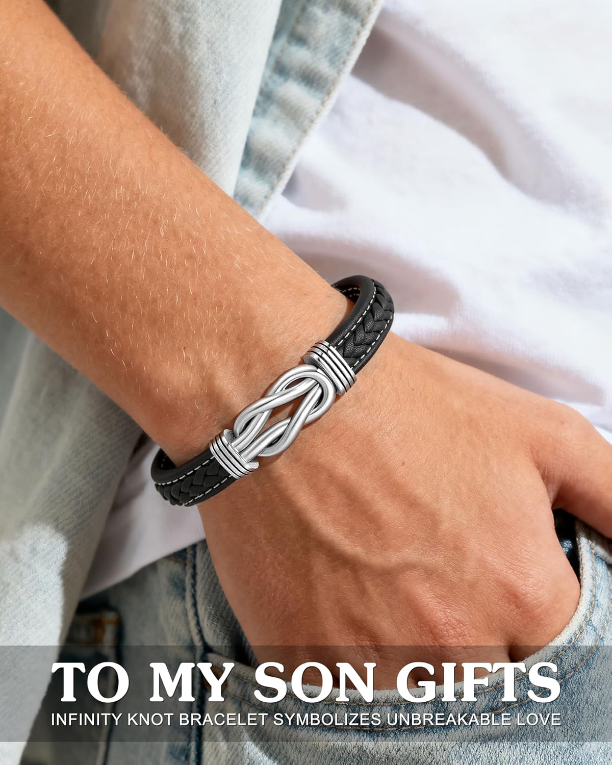 To My Son/Grandson/Nephew Bracelet, Gifts for Teens Boys Men Inspirational Bracelet for Birthday Confirmation Graduation Back to School Christmas Gifts - Image 2