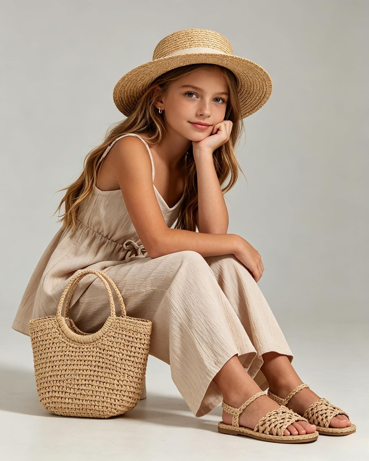Cakaner Tween Girls Clothes 2 Piece Summer Outfit Set V Neck Cami Top & Wide Leg Pants Set Size 8-13