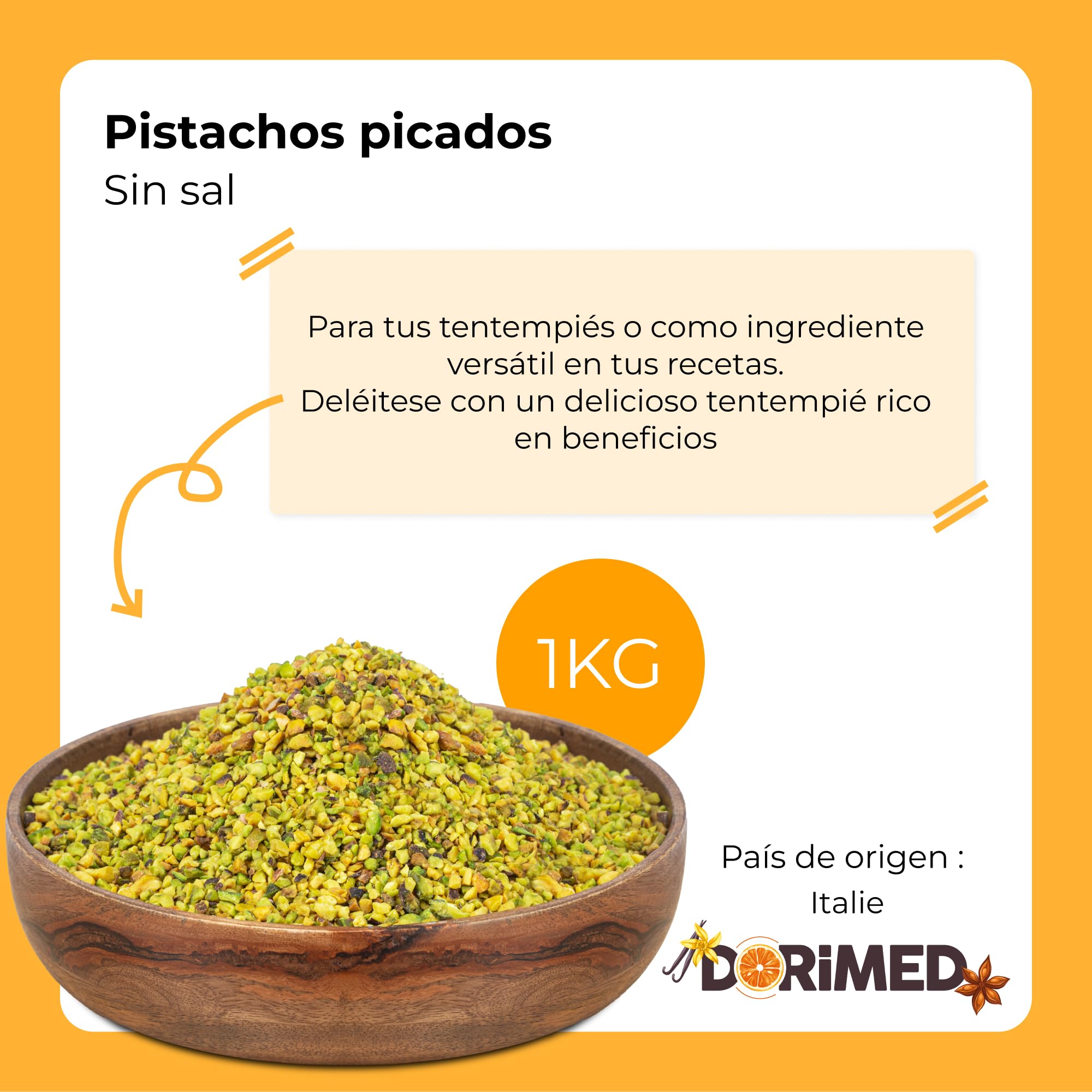 Pistachos Picados y Crudos | Sin Sal | 1 Kg de pistachos de origen natural | Vegano y vegetariano | Sin cáscara | Pelados y frescos | No tostados | Dorimed