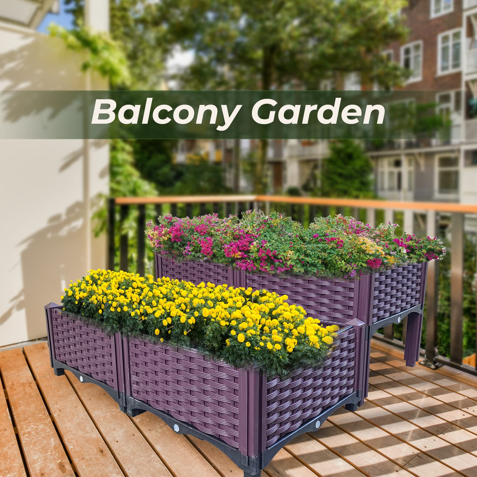 Bancal alto para jardín, kit de plantación de plástico, jardineras altas para interiores y exteriores, balcón, patio, accesorios de jardín, jardinera trapezoidal, fácil montaje