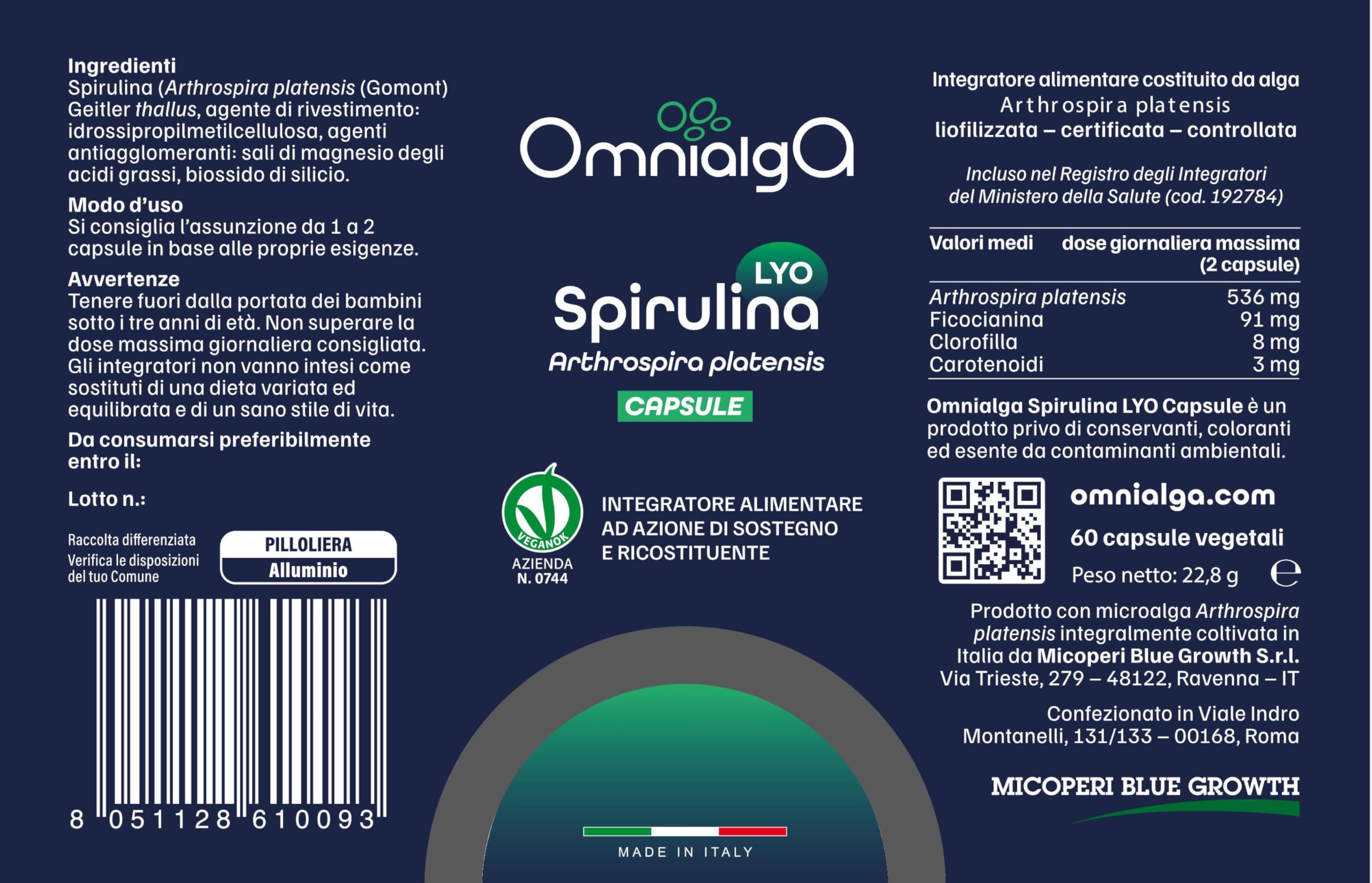 Omnialga Spirulina Lyo Capsule - Micoperi Blue Growth - Made in Italy