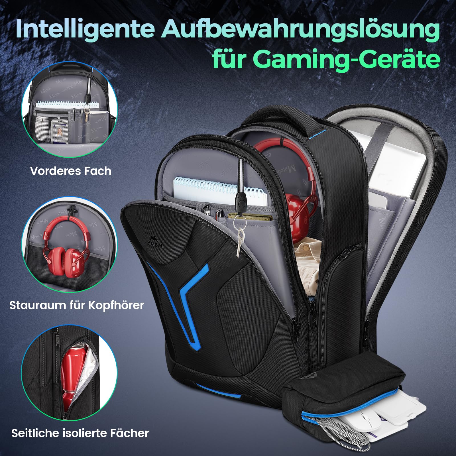 MATEIN Laptop Rucksack Herren 18 Zoll, Gaming Laptop Rucksack Regenhülle