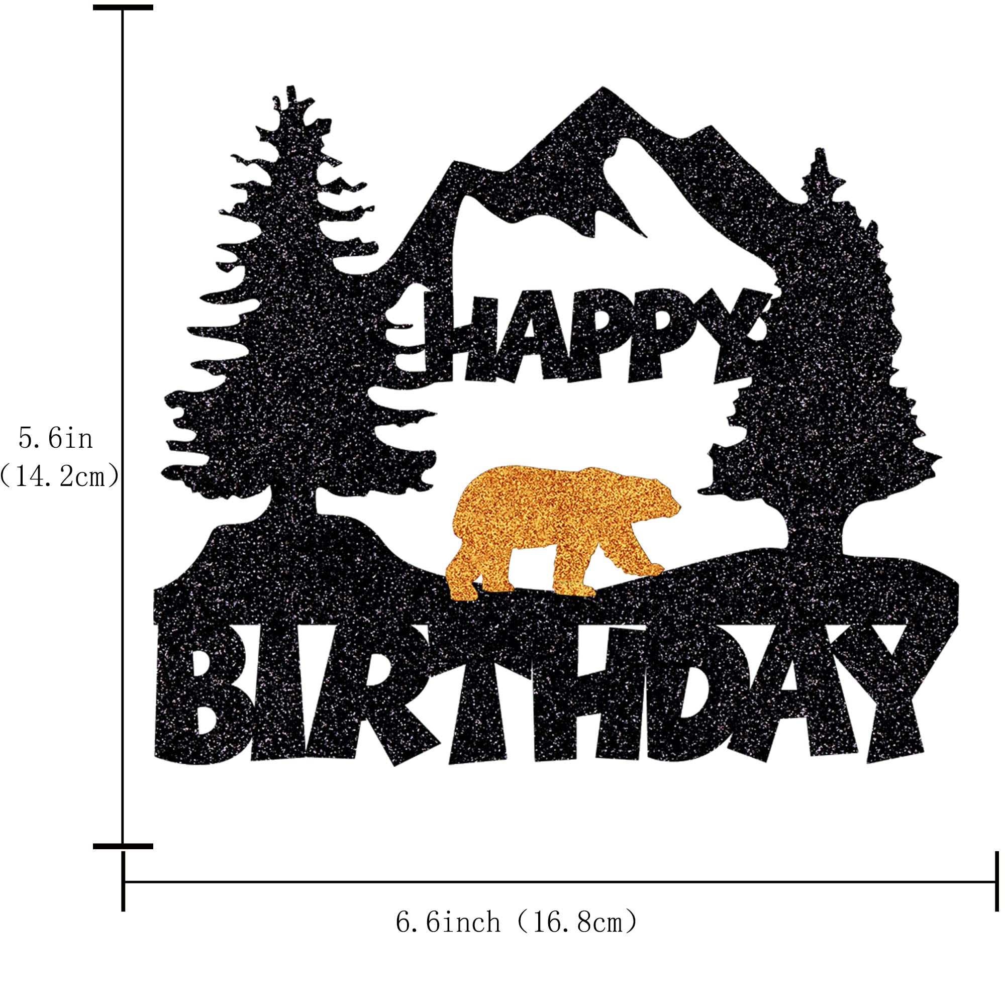 Black Glitter Bear Cake Topper - Handmade Birthday Party Decoration With Photo Props For Haunted Happy Birthday Theme