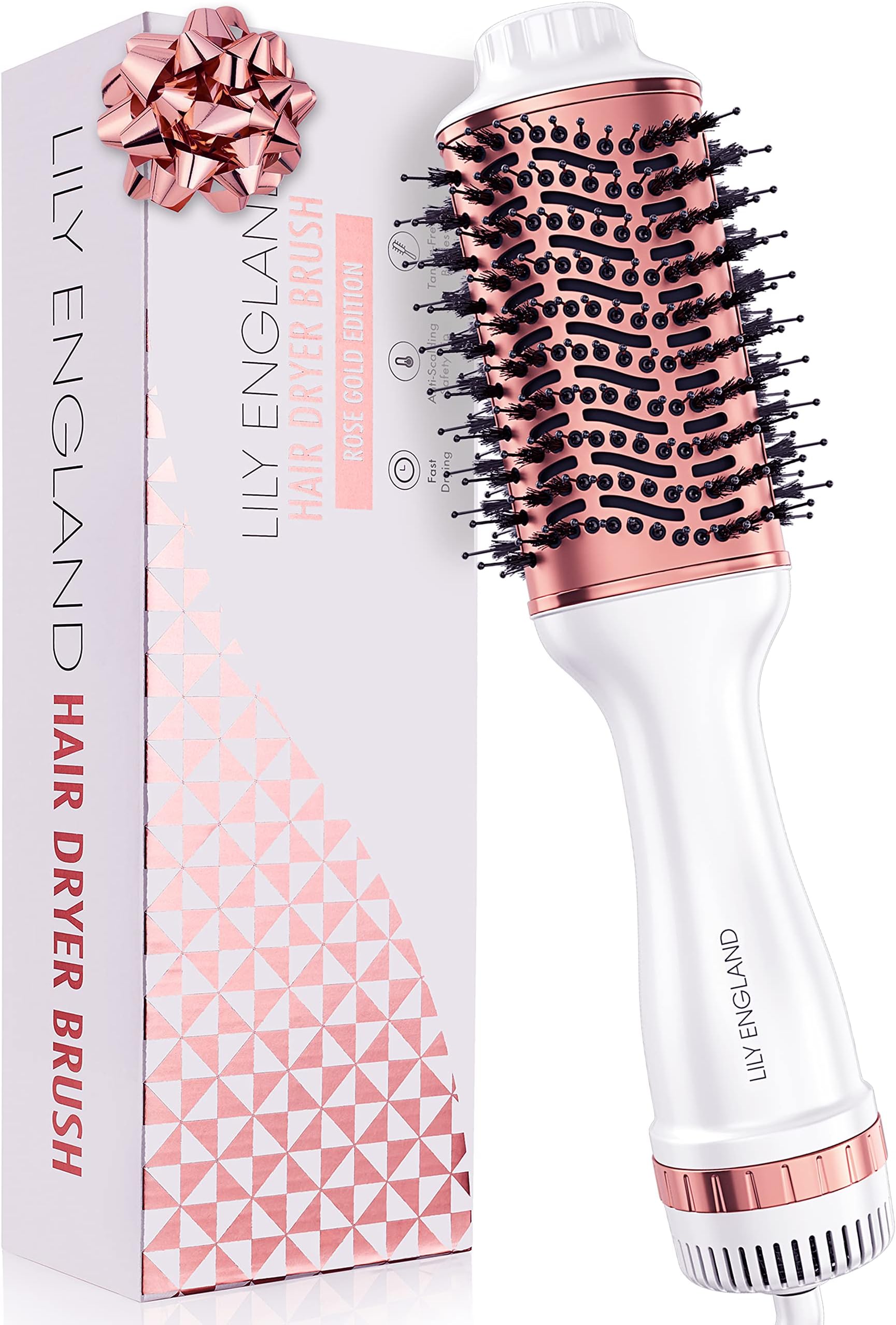 Lily England Hair Dryer/Hot Air Brush with Adjustable Temperature - for Styling Short, Medium & Long Hair - Women Hair Volumizer & Styler - Heated Hair Dryer
