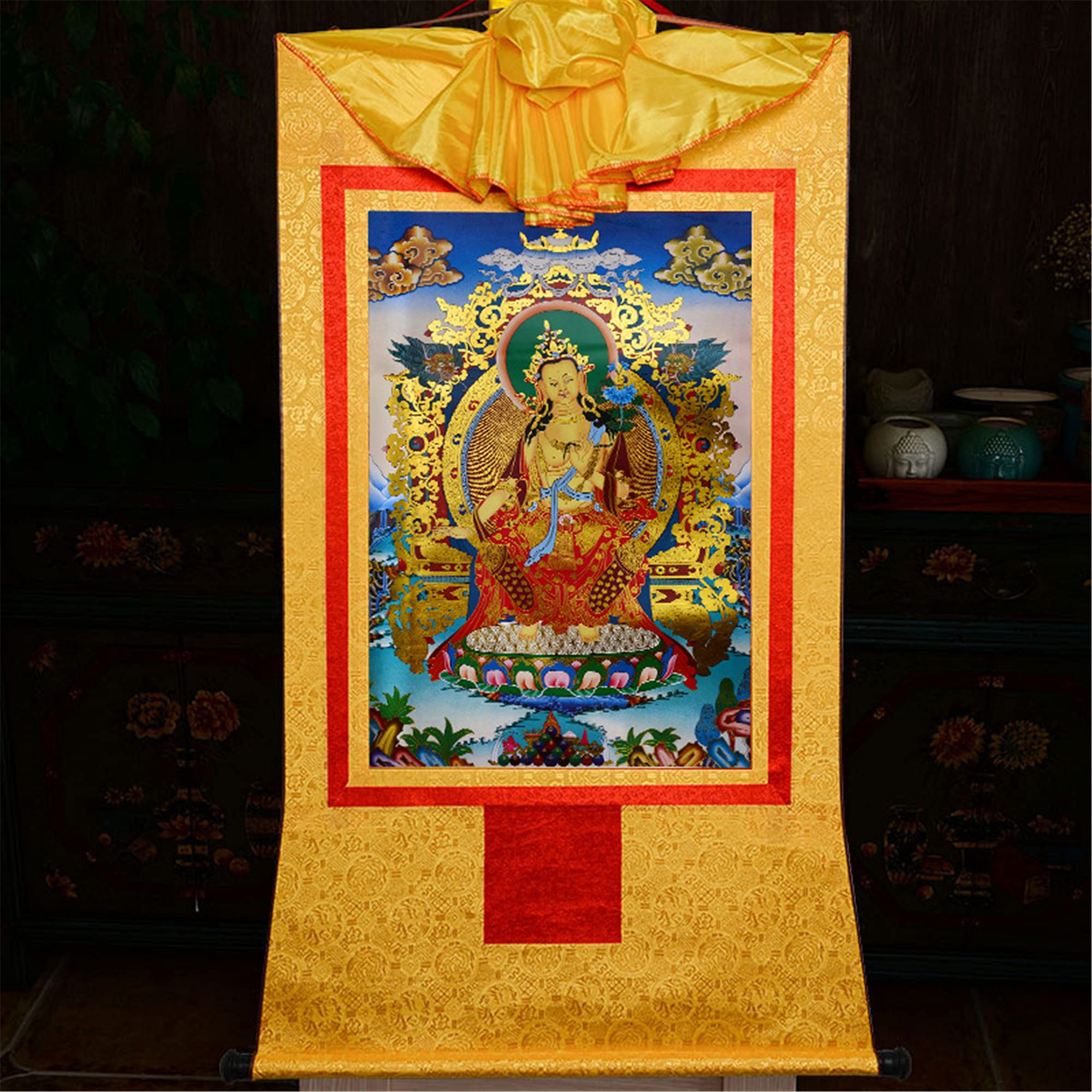 Gandhanra Thangka Tibetano - Il Buddha Maitreya Thangka - Arazzo di Buddha a Stampa Dorata per Decorazione Zen, Meditazione, Rilassamento Spirituale e Pace