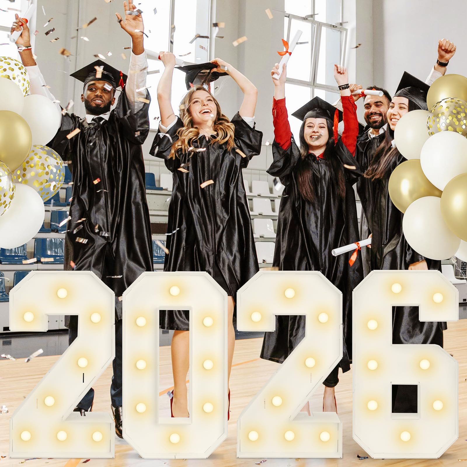 3.3FT Giant 2026 Marquee LED Light Sign, Warm White Illuminated Foam Board Light Up Numbers, Reusable Grad Party Decor, Quick Assembly Photo Backdrop for Class of 2026 Grad Celebration,100cm/40in