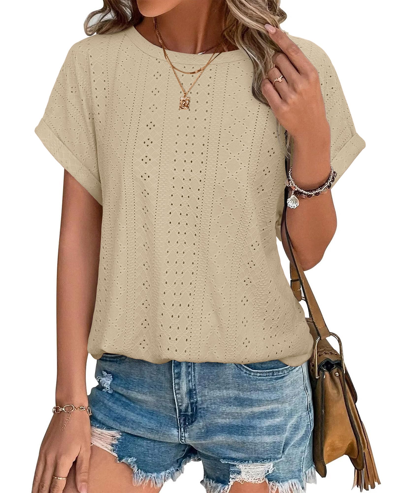 Bodhi talk Damen Bluse Sommer Elegant Kurzarm Atmungsaktiv L