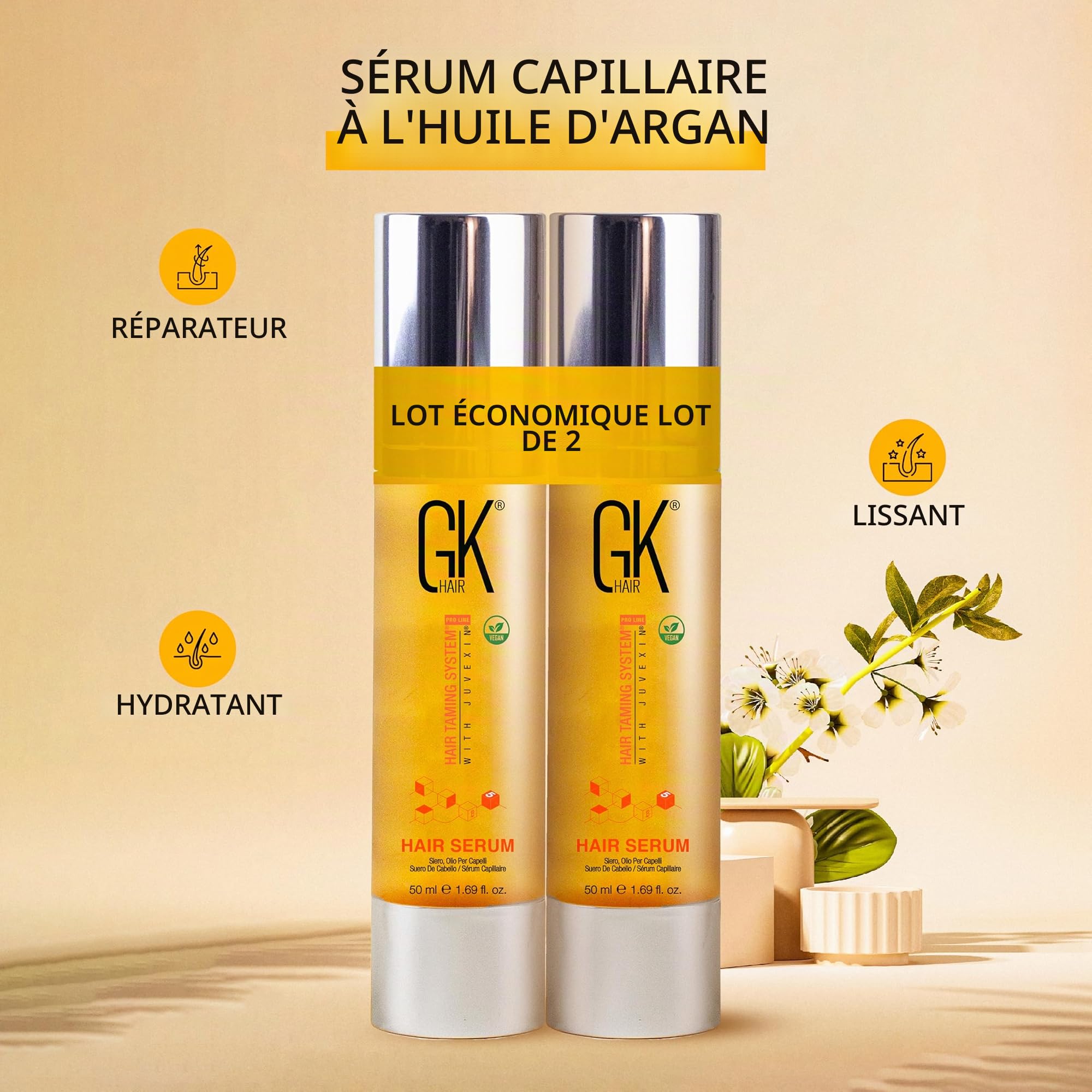 GK HAIR Global Keratin 100% Organic Argan Oil Anti Frizz Hair Serum (1.69 Fl Oz/50ml) Styling Glättung Kräftigung Hydratisierung & Nähren Hitzeschutz Glanz Frizz Control Dry Damage Hair Repair
