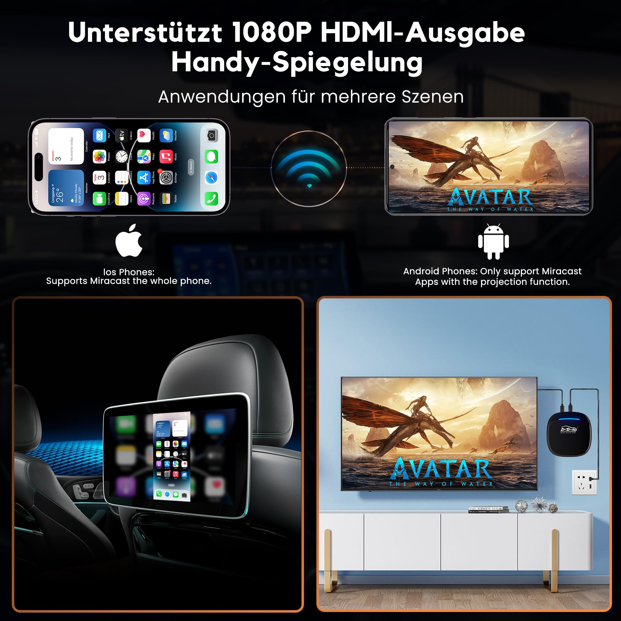 MMB CarPlay Box MAX 5.0 Android 13 Multimedia Video Ai Box, QCM 6225 8-Core 8+128 GB Online YouTube/Netflix/APP Store Supporto SIM e scheda TF, Wireless CarPlay e adattatore Android Auto