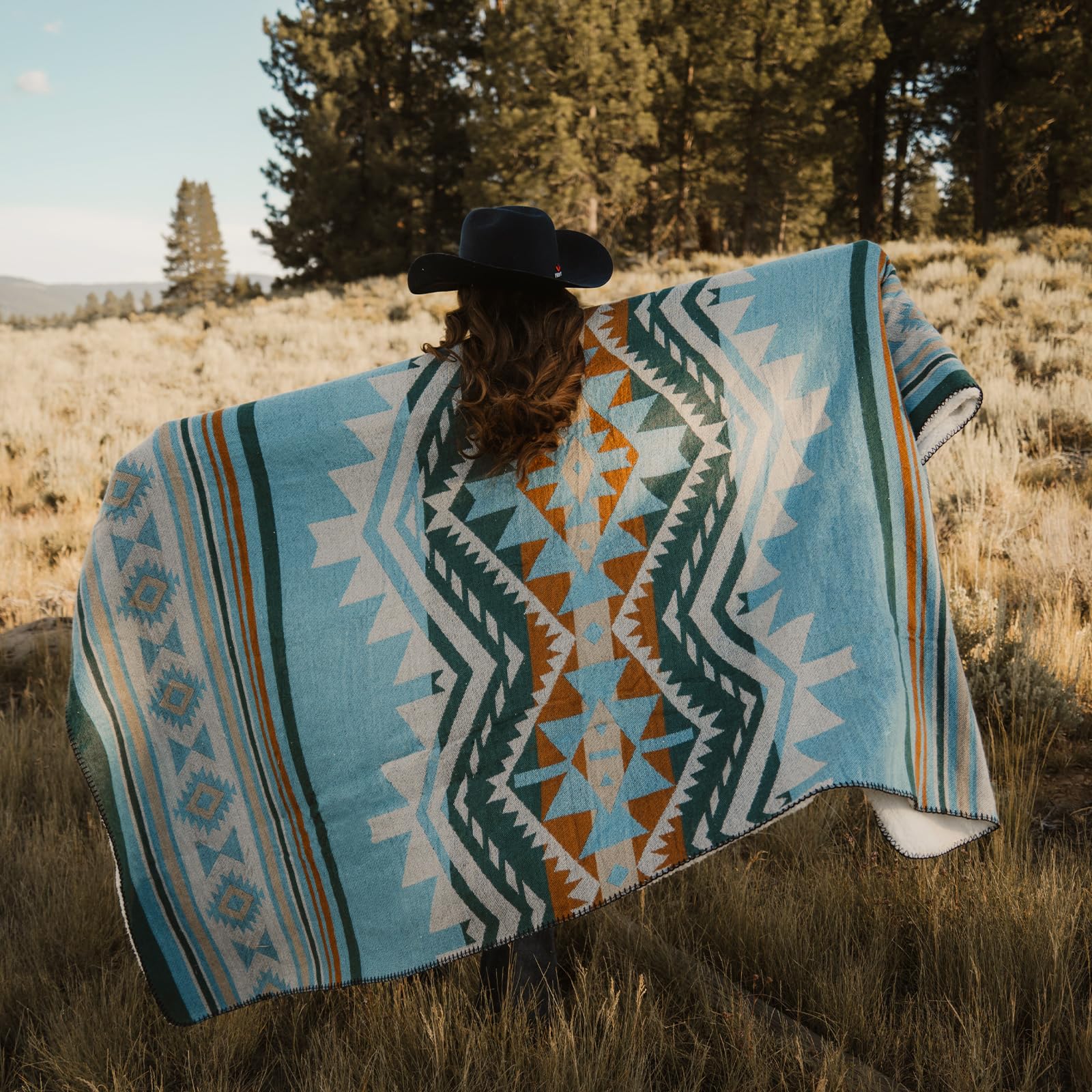 HORIMOTE HOME Aztec Sherpa Fleece Throw Blanket- Ultra-Soft Cosy Sofa Throws for Camping & Outdoor &Garden, Boho Couch Decor, 127 x 152cm (Aqua Blue)
