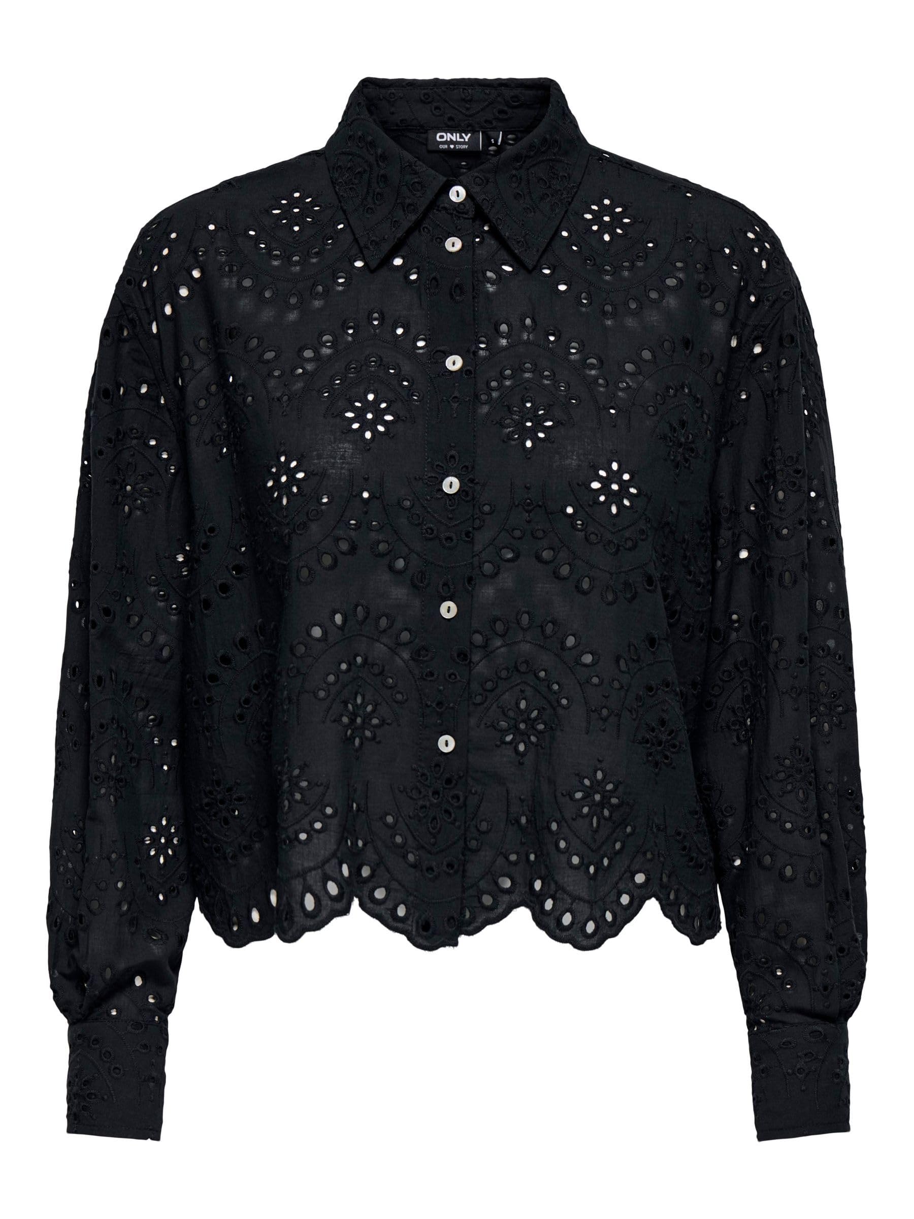 ONLY Langarmbluse ONLVALAIS L/S SHIRT WVN NOOS – Damen, Schwarz, Gr. M