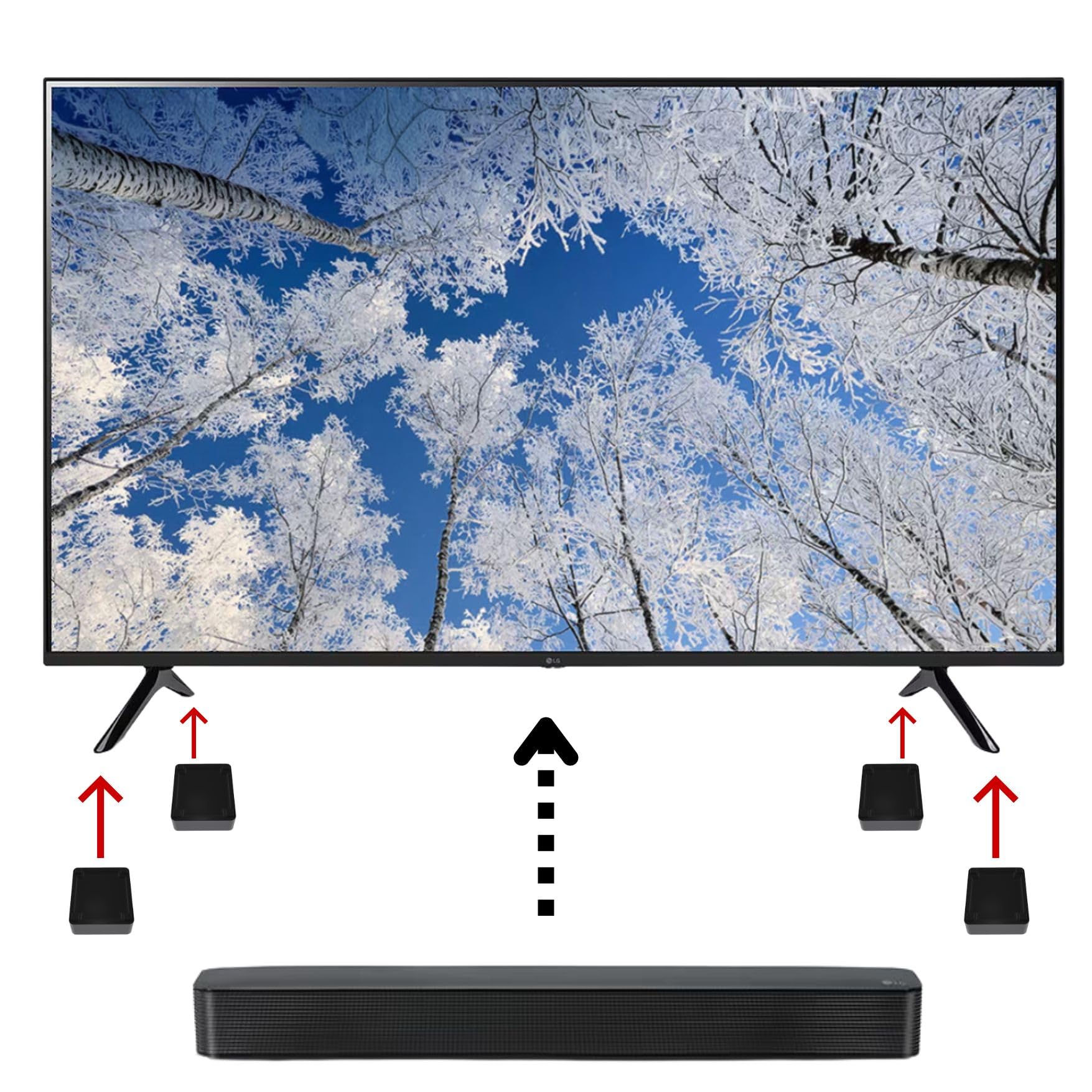 Rialzo impilabile per TV da 32-60", altezza 1/2", piedini salvaspazio con design antiscivolo e impugnatura in gomma, adatto per soundbar e console, regolabile