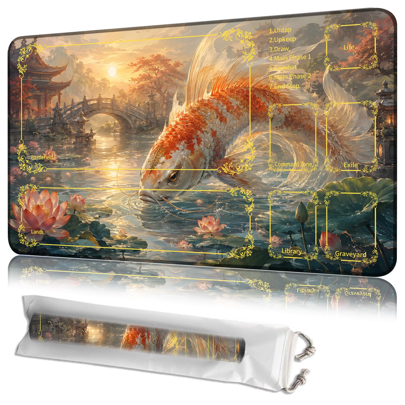 JANENFNA MTG Playmat with Zones 24 x 14 in, Non-Slip, with Storage Bag