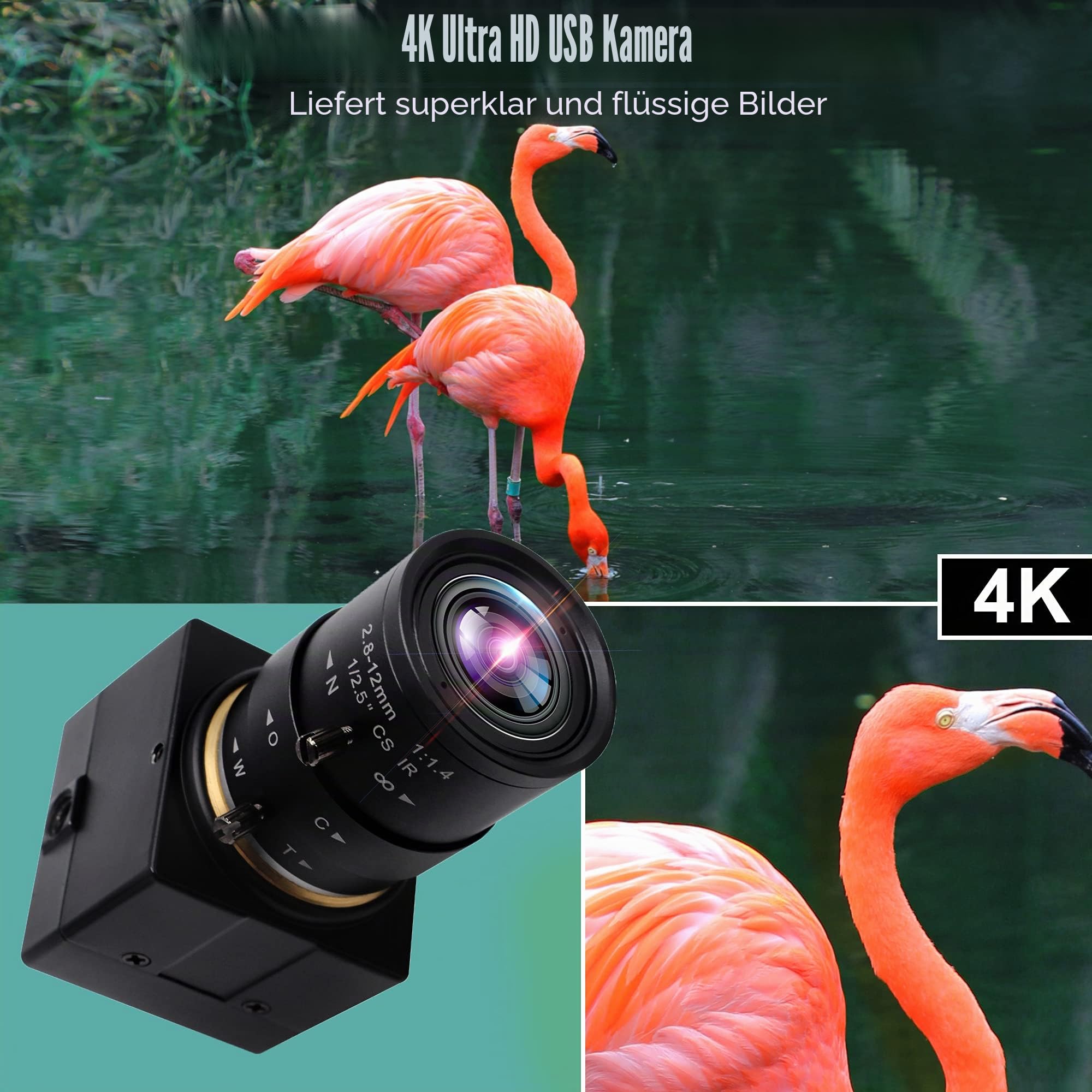 Svpro 4K USB Webcam Ultra HD mit Zoomobjektiv 2.8-12mm, manueller Fokus, 3840x2160 30fps, IMX415 Sensor, UVC Plug & Play für Mac/Windows/Linux/Android