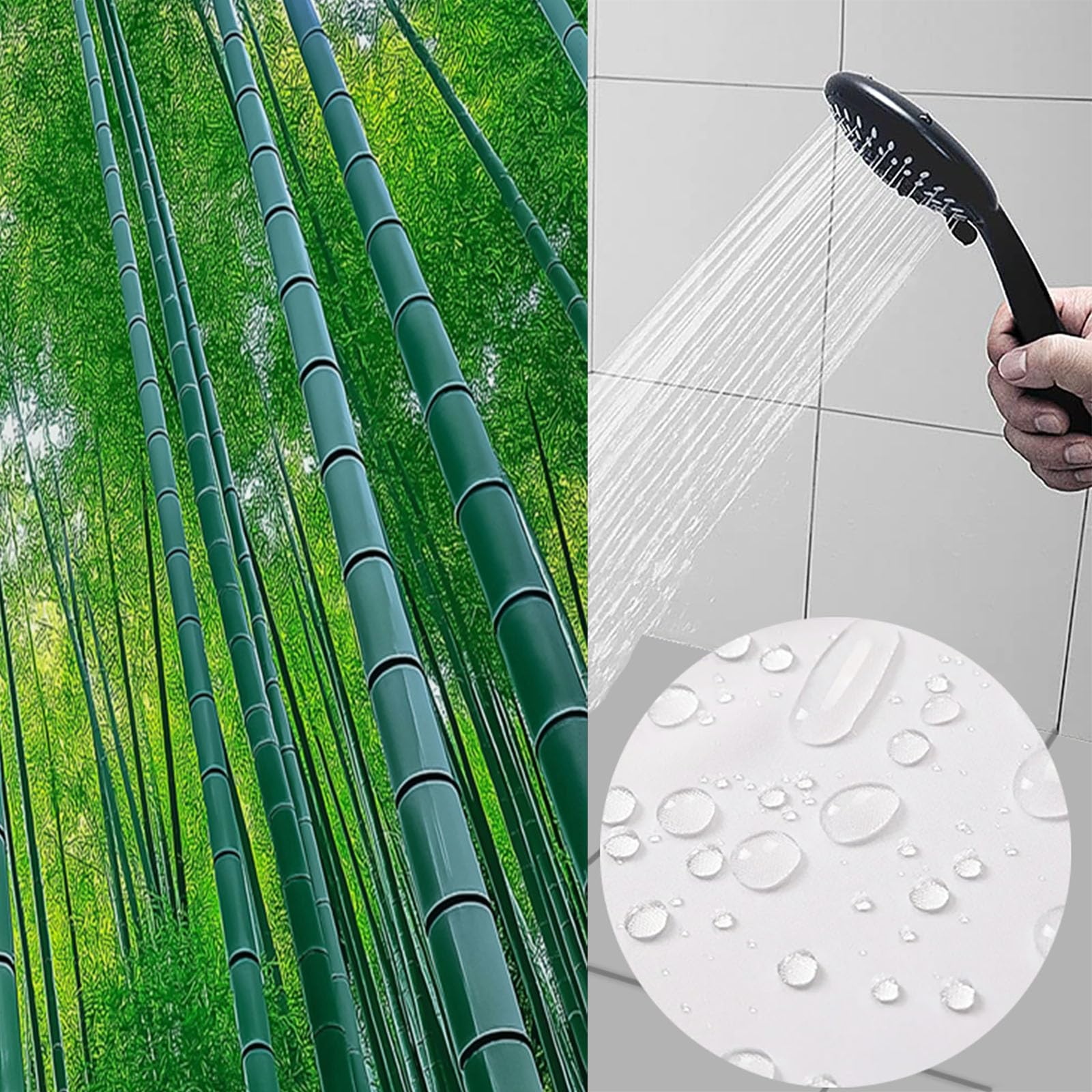Cortina de Ducha con impresión Digital de Naturaleza Bosque De Bambú. Cortina de Baño con Hoja,240x200cm Impermeable Cortinas de Ducha con 12 Ganchos Tela de poliéster para baño