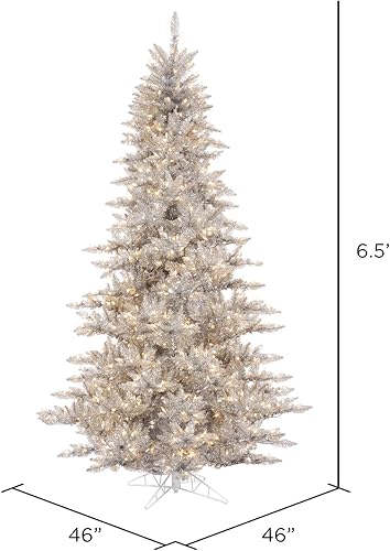 Miniatura 3 de Vickerman Árbol de Navidad artificial de abeto de oropel plateado de 6.5 pies Luces LED de luz dura blanca cálida Árbol de Navidad plateado
