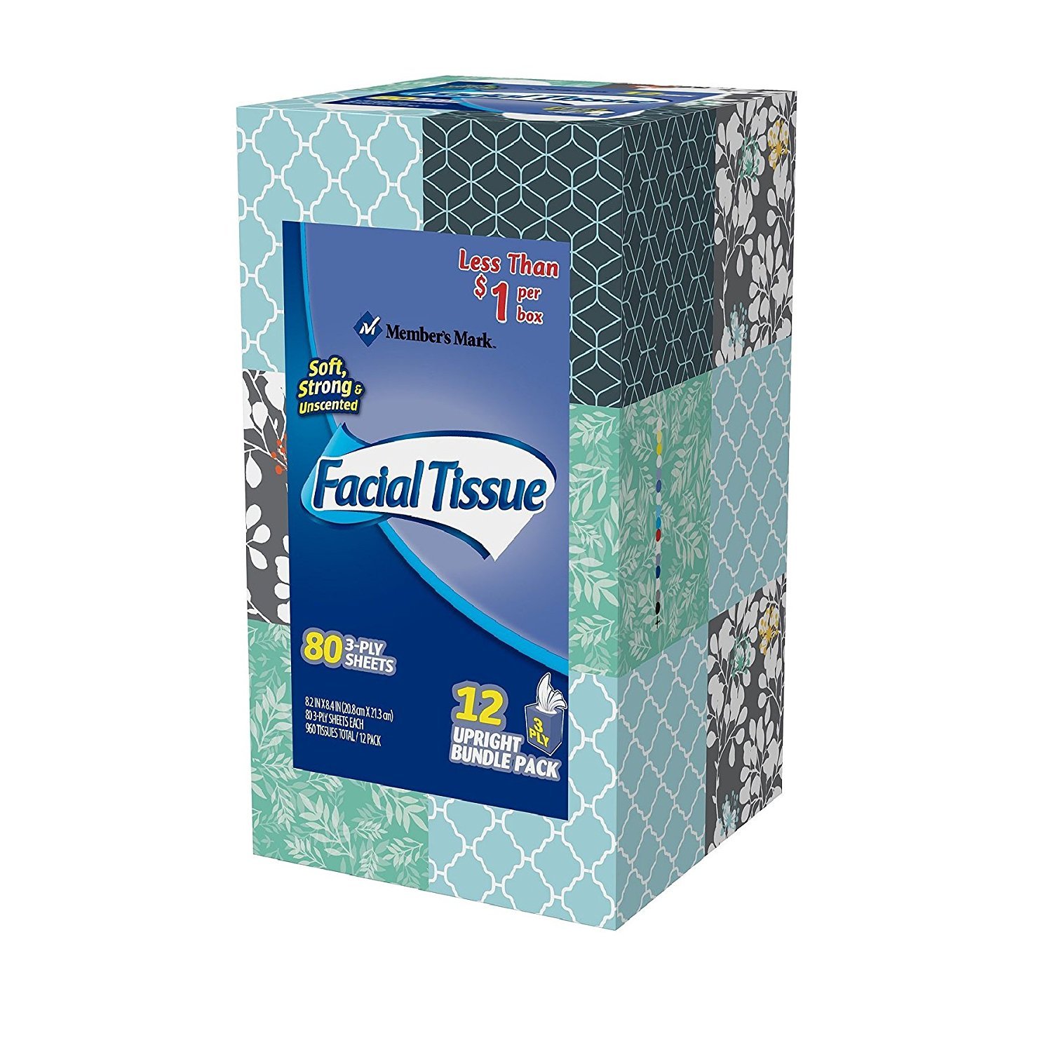 Members Mark 3-Ply Facial Tissue 12 pk 80ct per box by Members Mark