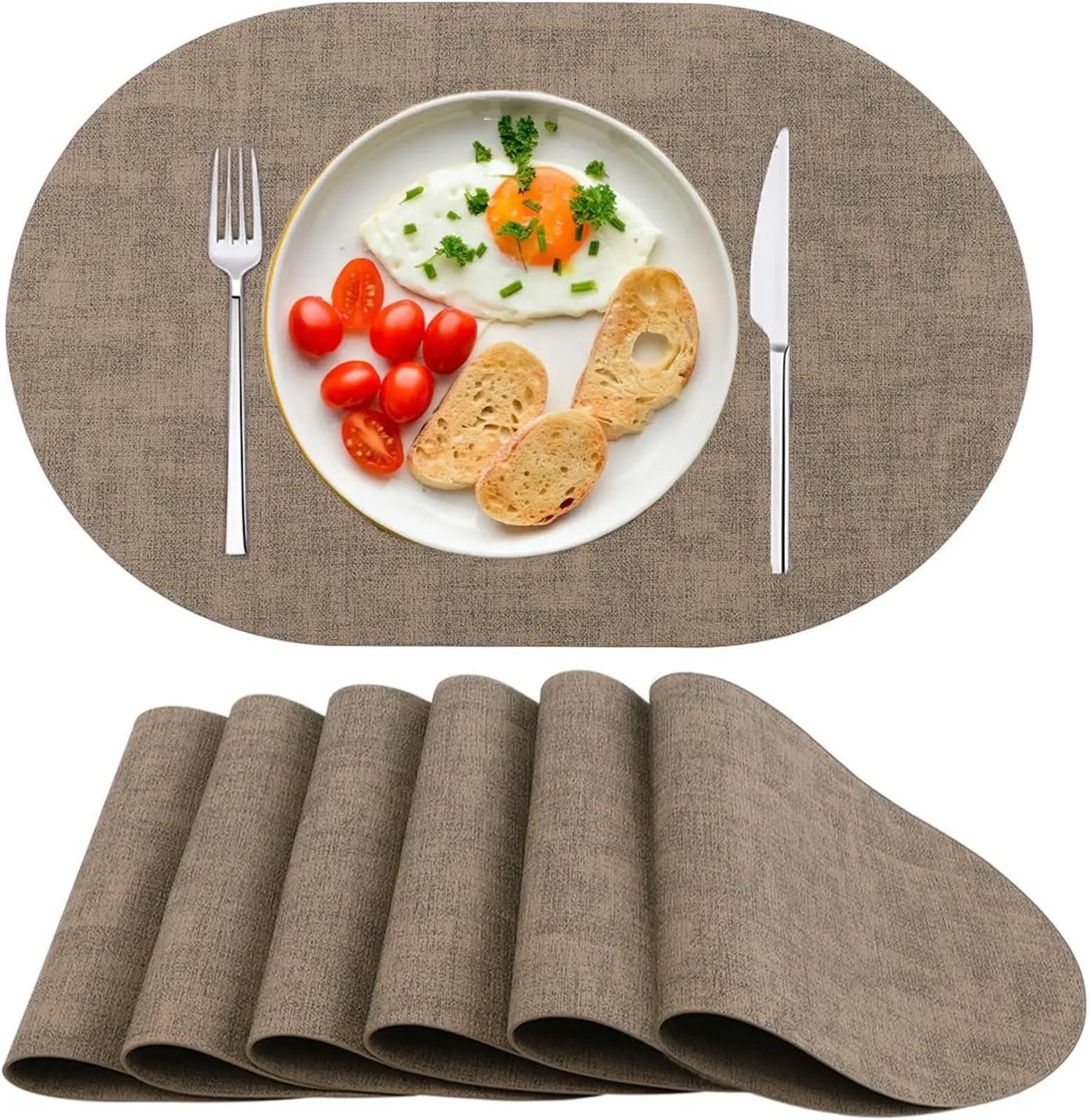 Place Mats for Table Placemats Set Of 6, Faux Leather Heat Resistant Wipeable Washable Place Mats, Non-Slip Table For Dining Kitchen(BROWN)