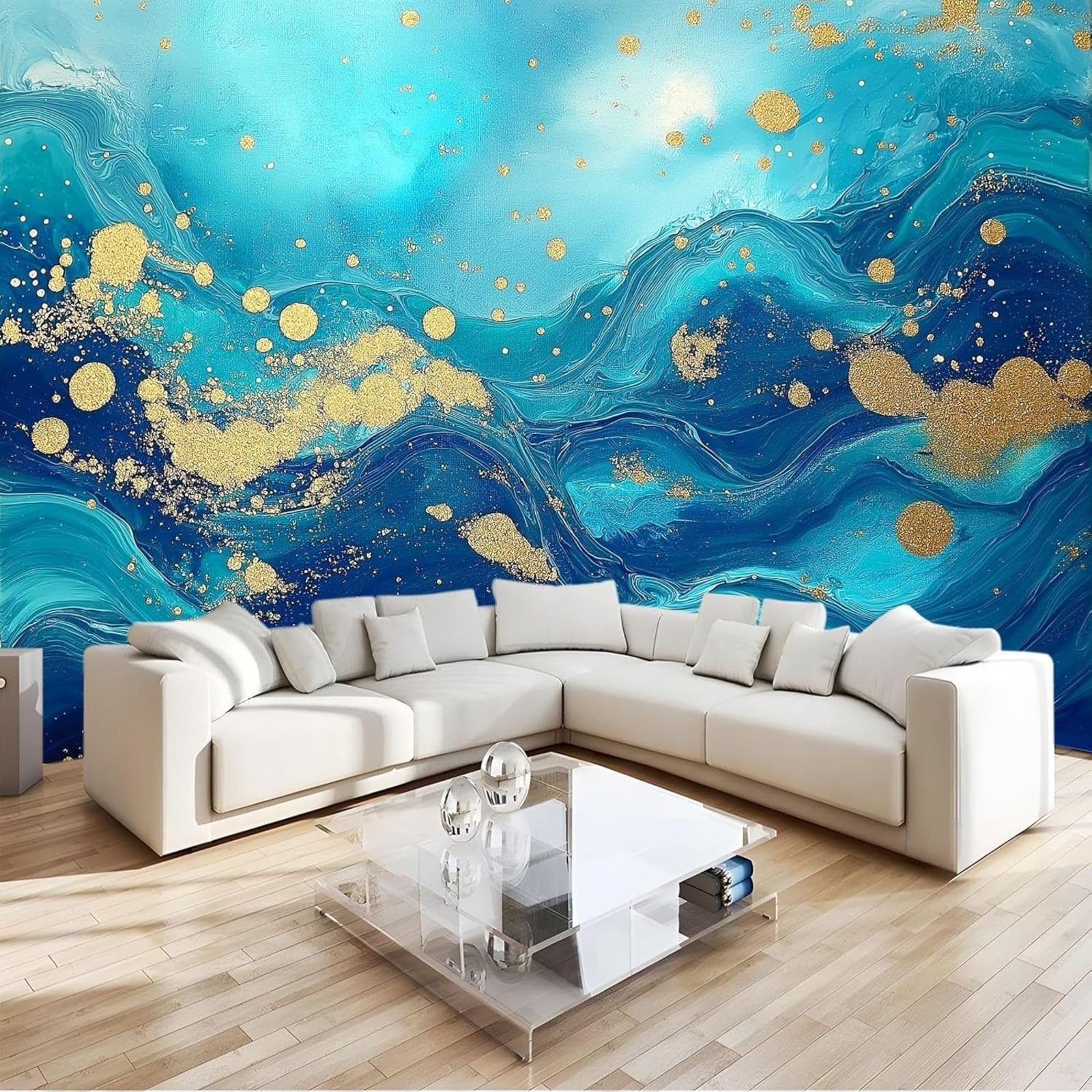 kfjhgbdshhj Non-Woven Photo Wallpaper, Marble Painting, Art wall Mural, wall Decoration, Living Room, Bedroom, Apartment wall Art, Turquoise, 200cm x 140cm