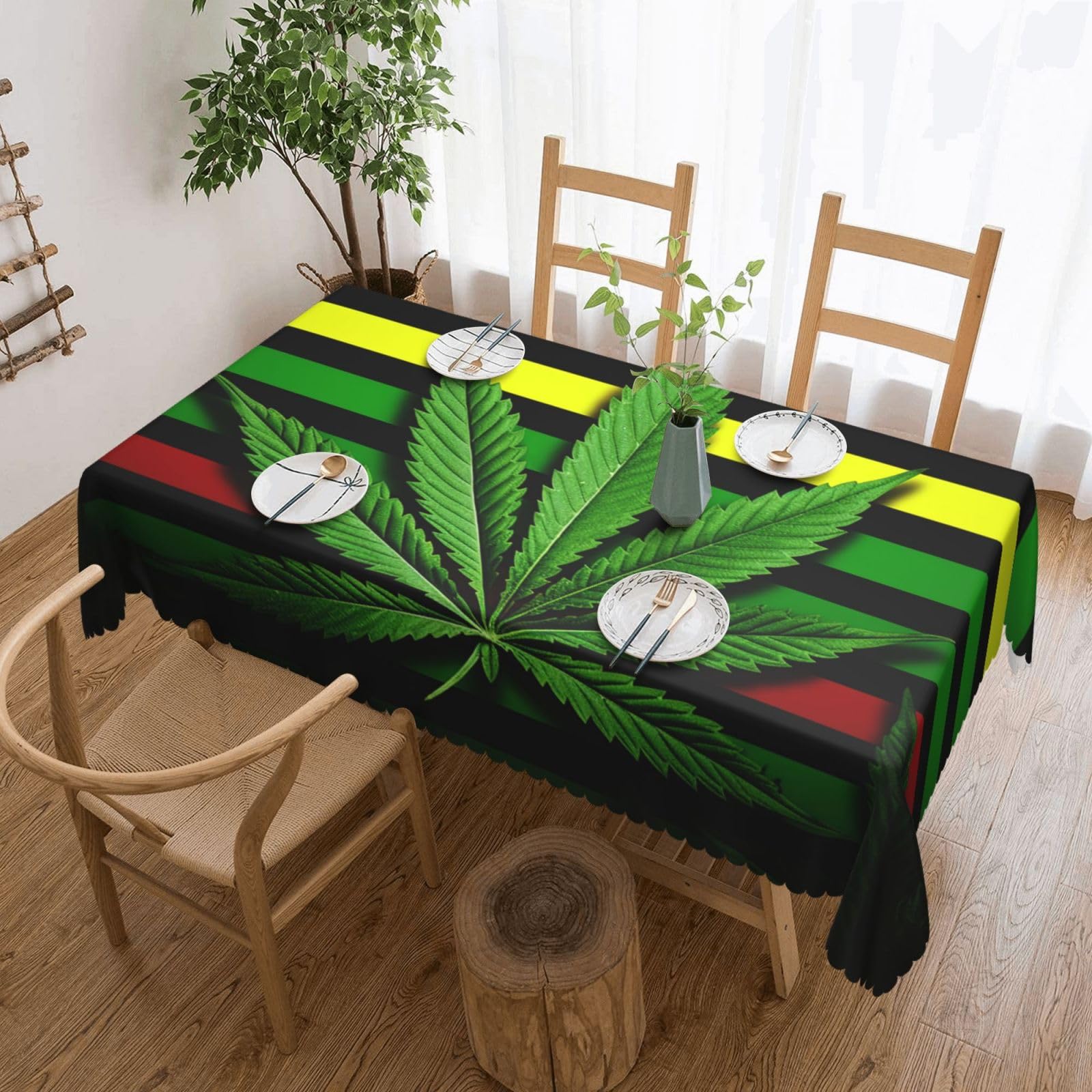 FodPand Weed Striped Tablecloths for Rectangle Tables 54 x 72 Inch - Reusable Washable Dining Table Clothes - Stain and Wrinkle Resistant Decorative Fabric Table Cover for Wedding Party