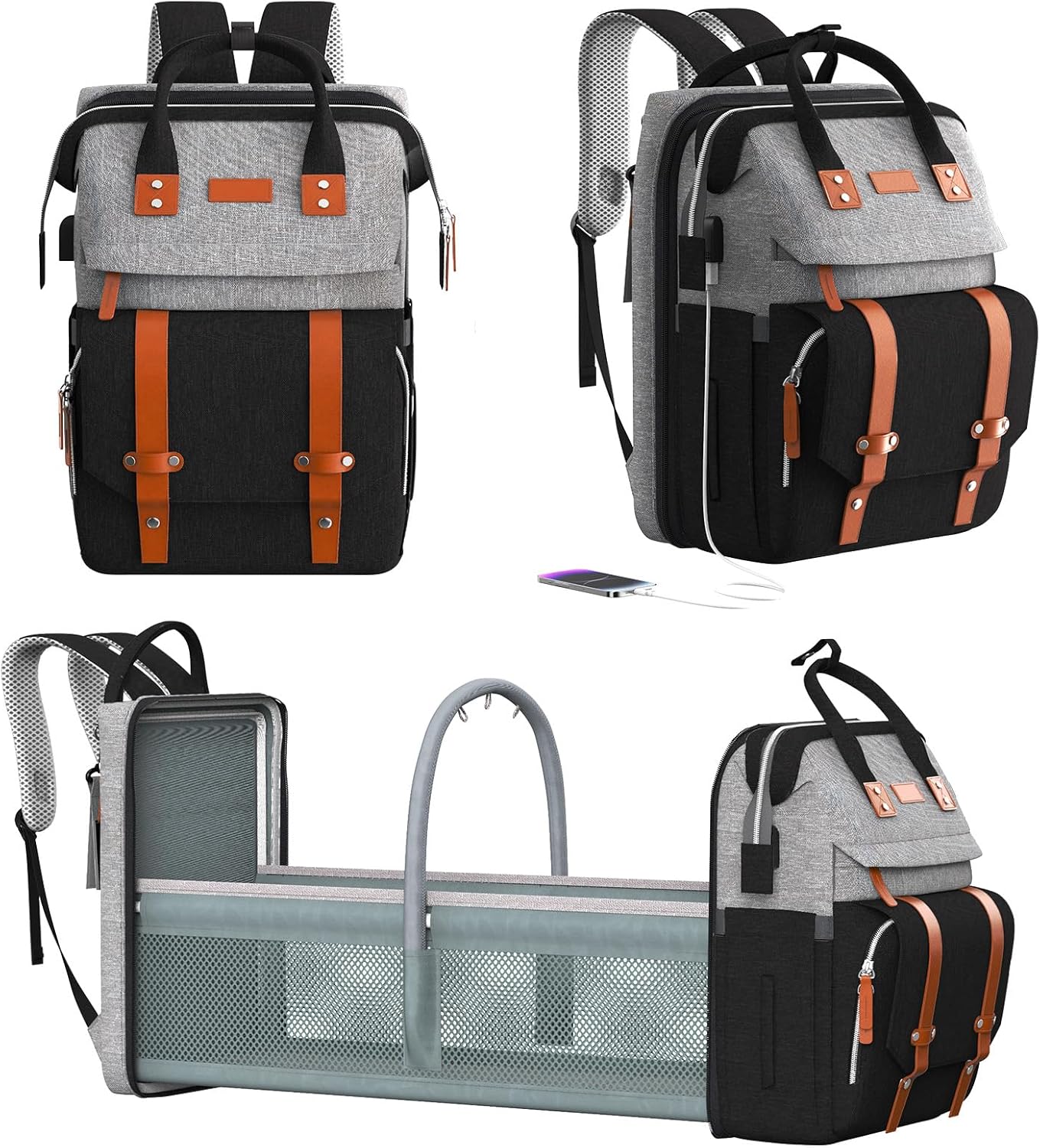 Diaper Bag Backpack with Changing Station,Large Baby Backpack for Travel Multifunctional Baby Bag for Mom & Dad, GrayBlack Diaper Bag Backpack with Changing Station,Large Baby Backpack for Travel Multifunctional Baby Bag for Mom & Dad, GrayBlack