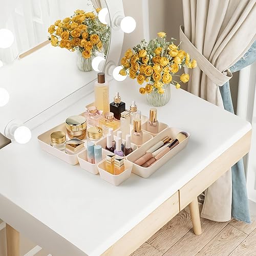 Miniatura 7 de ISSEVE 8 bandejas organizadoras de cajones de silicona anidables, 4 tamaños versátiles para tocador de baño y escritorio, juego de contenedores de