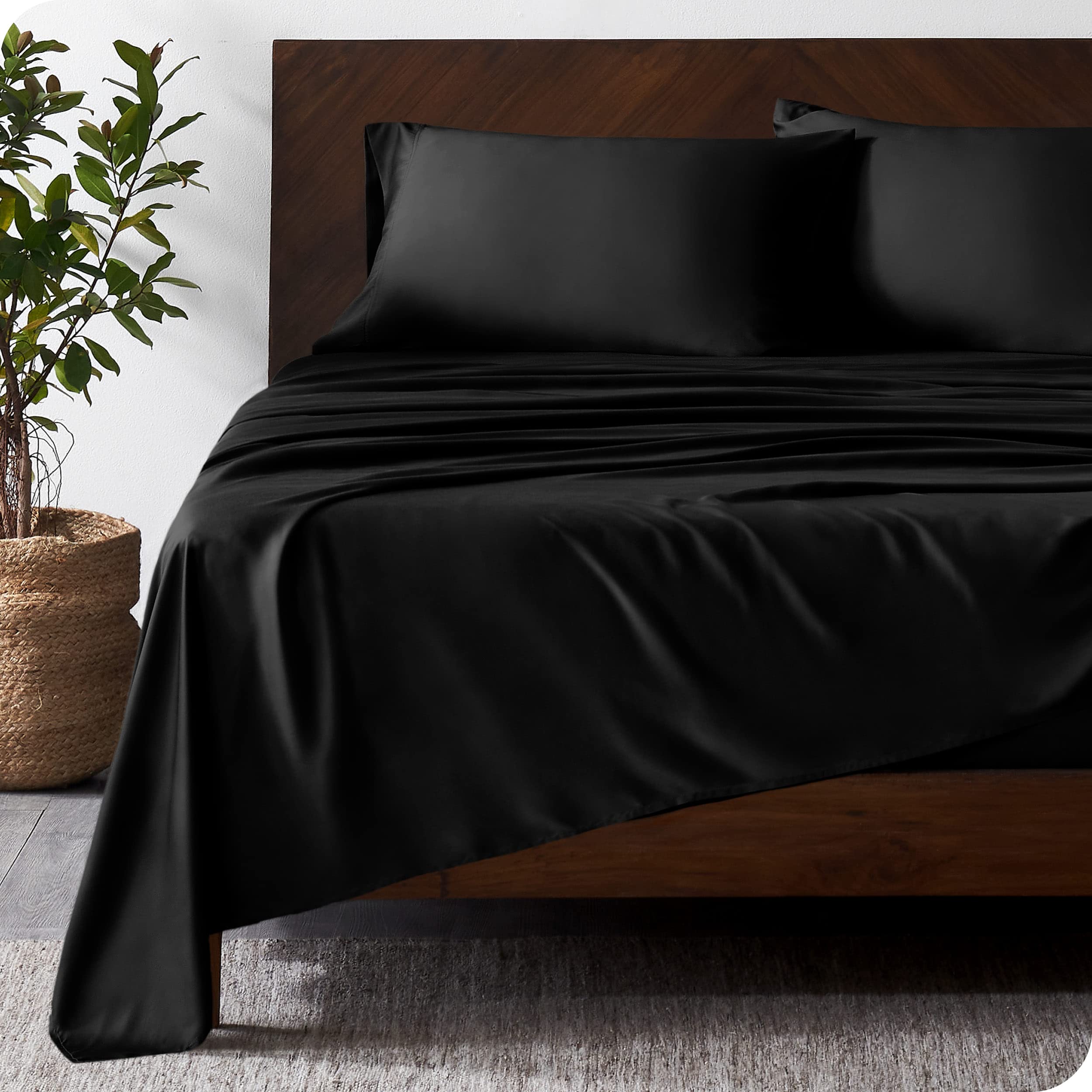Bare Home 100% Rayon from Bamboo Luxury King Sheet Set - 4 Piece Bedding Set - Deep Pockets - Cooling Sheets - Breathable - Easy Fit - Soft Bedding Sheets & Pillowcases (King, Black) - King - Black