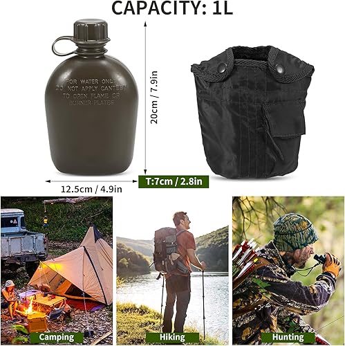 Miniatura 6 de doorslay Botella de comedor militar al aire libre de 1L para acampar senderismo mochilero supervivencia botella de agua hervidor de agua con cubierta