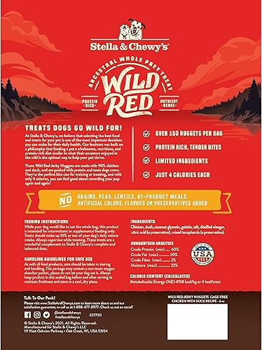 Miniatura 10 de Stella & Chewy's Wild Red Jerky Nuggets - 90% carne de res y cordero rica en proteínas + golosinas para perros de pollo y pato - Recompensas de