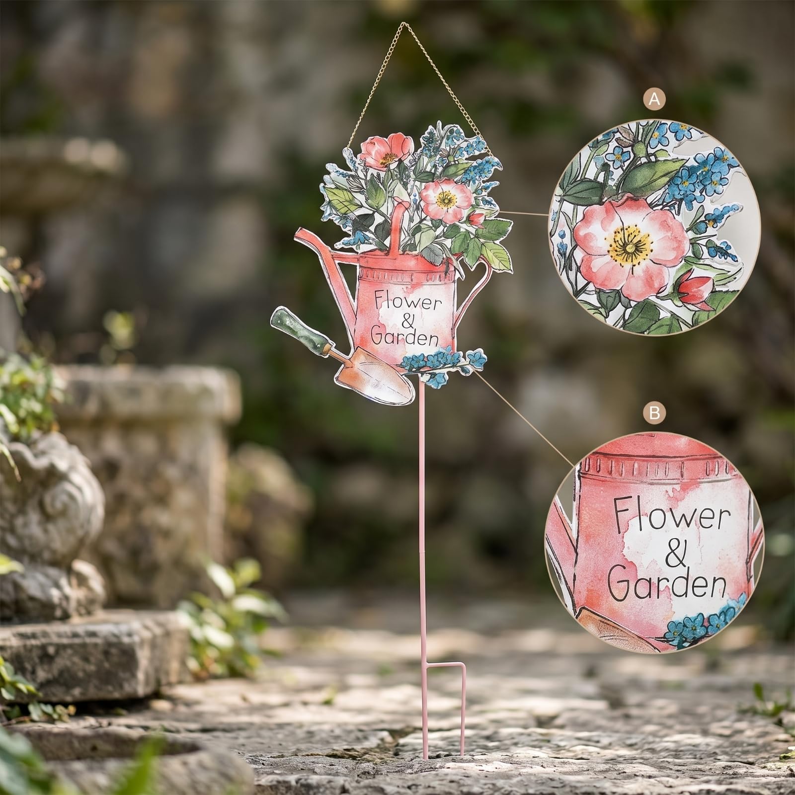 Asta Decorativa con Gancio Decorativo Giardino Stabile Decorazione per Appassionati di Giardinaggio, Blu
