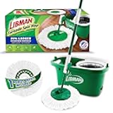 Libman Tornado Spin Mop System, Spinning Floor Mopping and Bucket with Wringer Set for Home, Hardwood, Laminate, Tile Cleaning, Includes 1 Machine Washable Replacement Head Refills (2 Total)