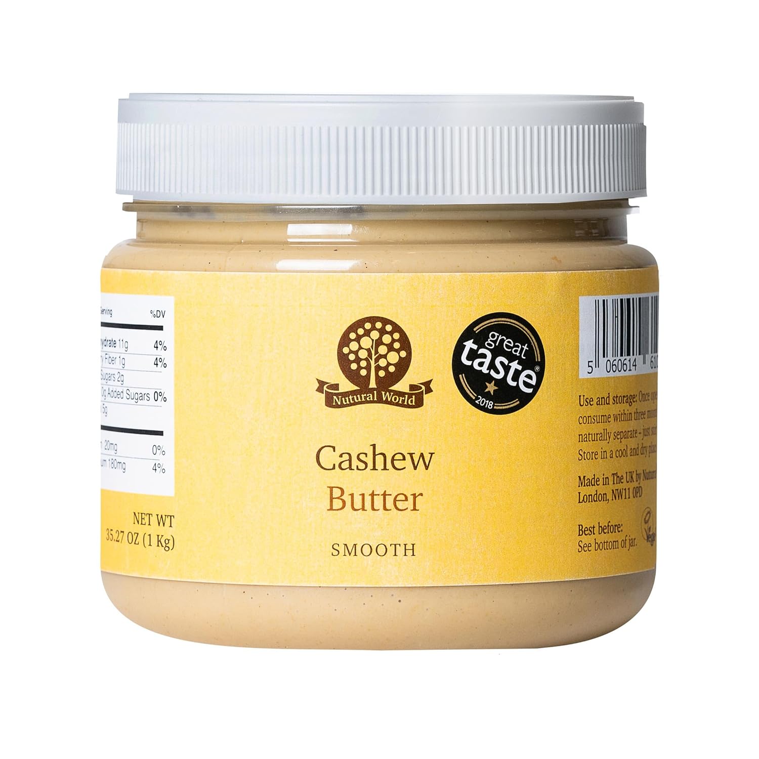Nutural World - Smooth Cashew Nut Butter 35 Oz (1kg) - Great Taste Award Winner - 100% pure single ingredient