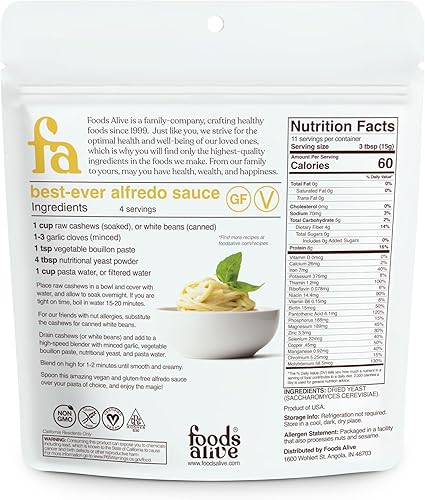 Miniatura 2 de Foods Alive Copos nutricionales de levadura  Proteína a base de plantas no fortificada sustituto de polvo de queso vegano condimento versátil para