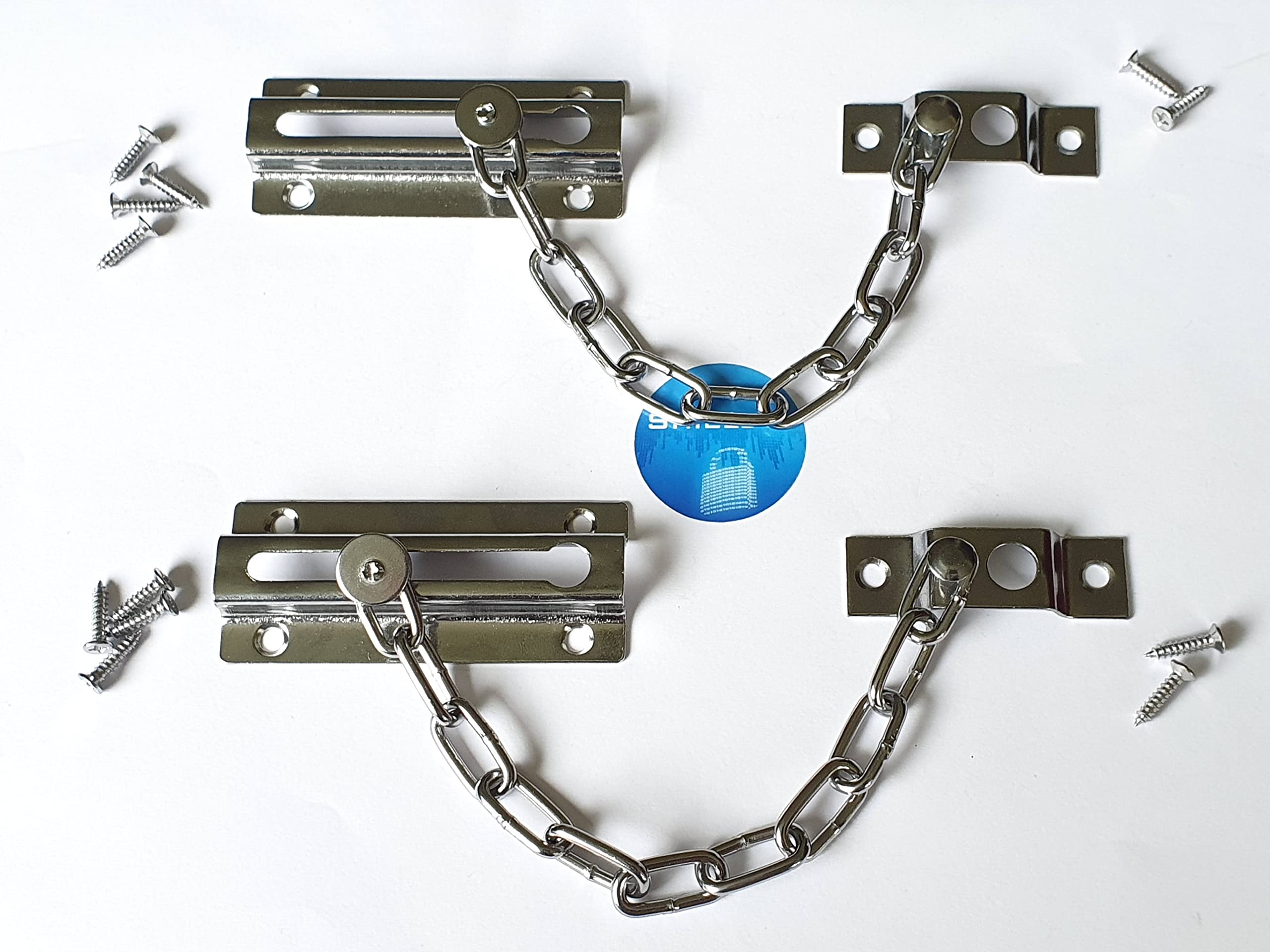 ShieldUp Door Security Chains - Strong Chrome Plated Steel - Pack of 2, 8 x 3 x1