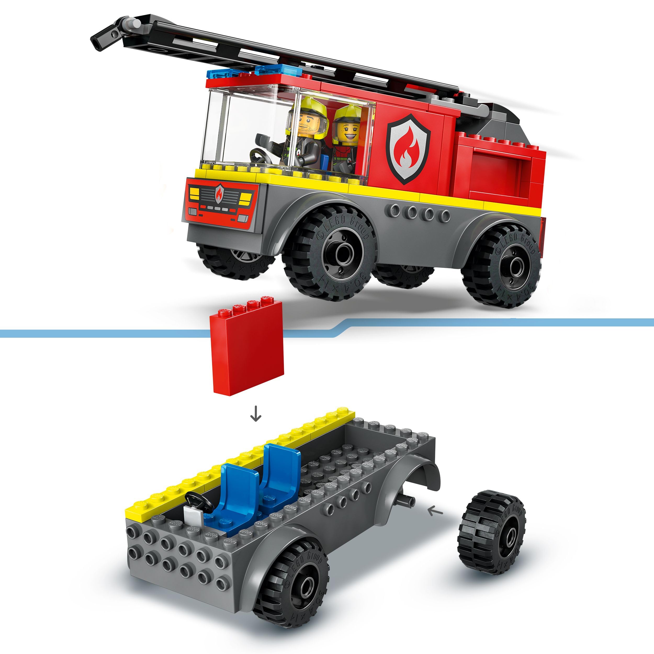 LEGO City Wóz Strażacki z Drabiną, Edukacyjna Zabawka dla Dziecka do Zbudowania, Pojazd z Minifigurkami Strażaków, Kreatywny Prezent dla 4-latka, dla Chłopca i Dziewczynki, dla Przedszkolaka, 60463