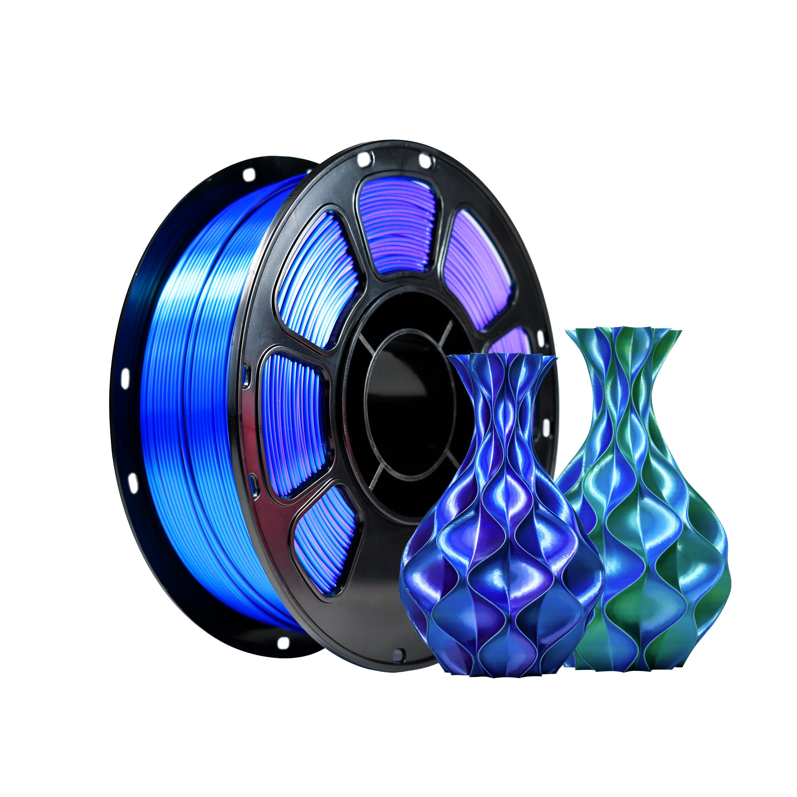 iBOSS Silk Tri Color Blue Green Purple PLA Plus Filament, 1kg 1.75mm +/ -0.02mm PLA+ 3D Filament, Clog-Free Shiny 3D Printer Filament, Fit for Most 3D Printers(Silk Blue Green Purple)