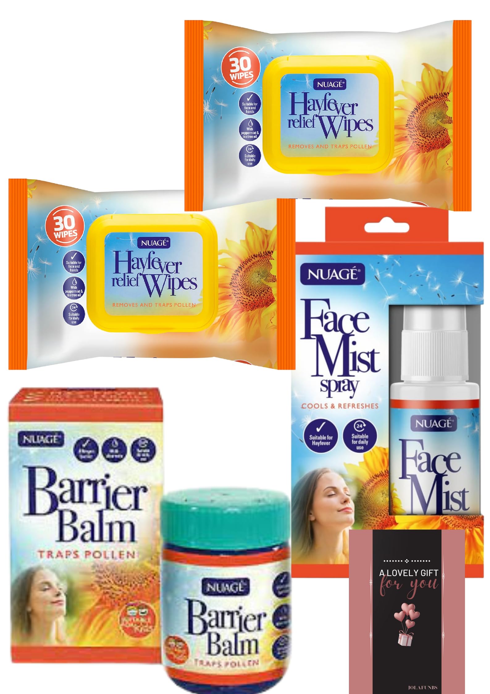 JOLAFUNBS Allergy Relief Nuage Hayfever - 2x Hayfever Wipes, Nuage Face Mist & Hayfever Barrier Balm - Allergy Protection And Relief Hayfever Relief Kids & Adults