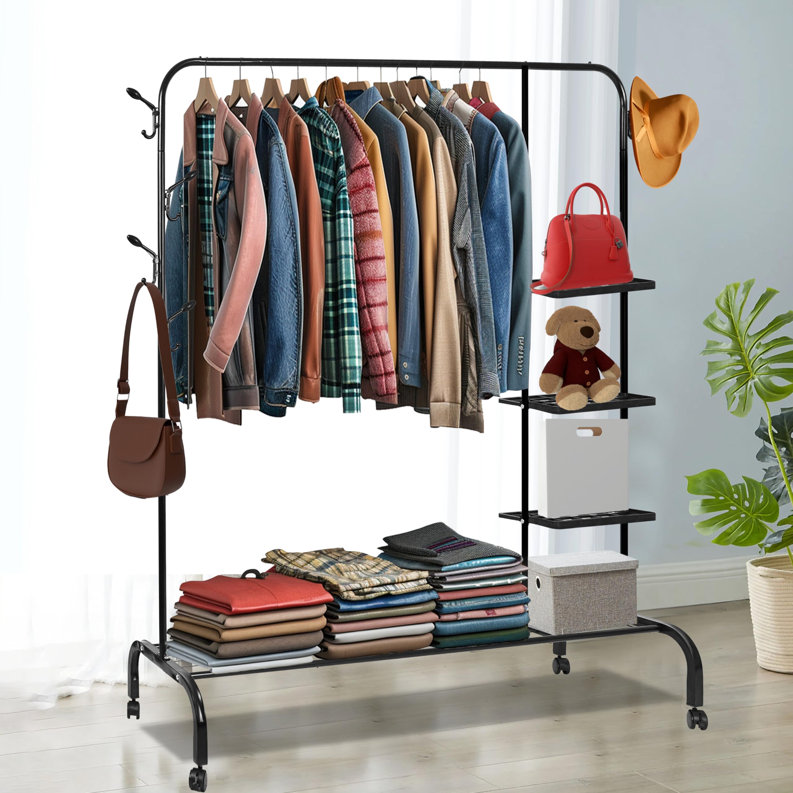 ADA® Premium Clothes Rack, Freestanding Coat Rack with Bottom Shelf & Hooks, Functional Bedroom Rack Coat Stand Mobile Coat Tree Coat Hanger Stand for Clothes Bags - Black - 150 x 43 x 154cm,Metal (B0DCTJV76G) Amazon Price History, Amazon Price Tracker