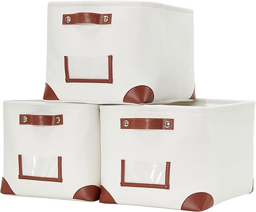 Miniatura 39 de DECOMOMO Cestas de almacenamiento para estantes, contenedores de almacenamiento de tela, organizadores de armario de lino y almacenamiento (beige y