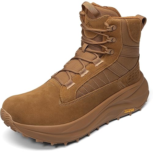 NORTIV 8 Men's Wide Toe Box Work Military Tactical Boots Barefoot Hiking Low Drop Leather Side Zipper Motorcycle Combat Boots Pikes