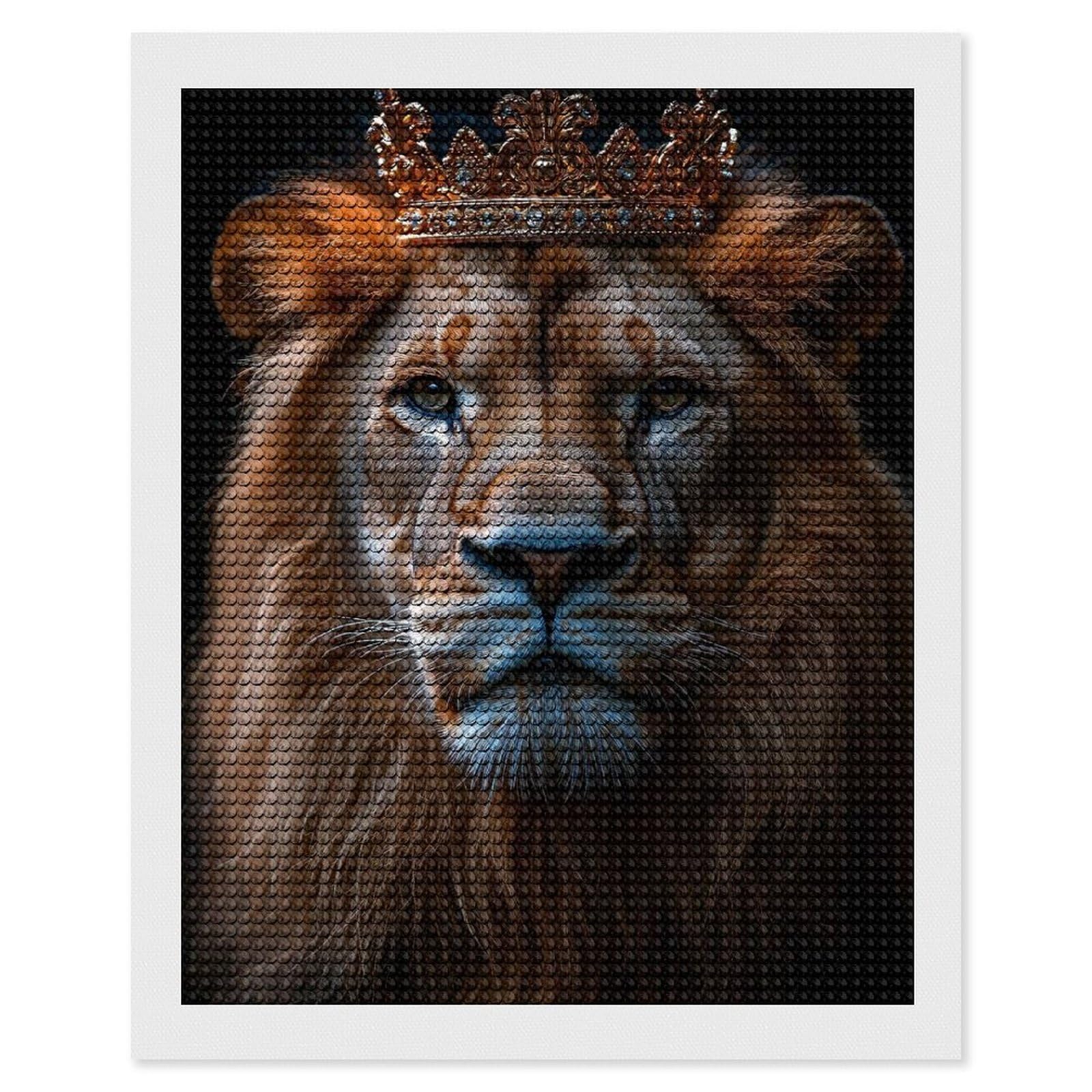 Junmoney Lion King Portrait with Golden Crown Diamond Painting Set 16"x20", Holiday Gift Idea, for Creative Relaxation, Fun Craft Experience, Vintage Style Decor