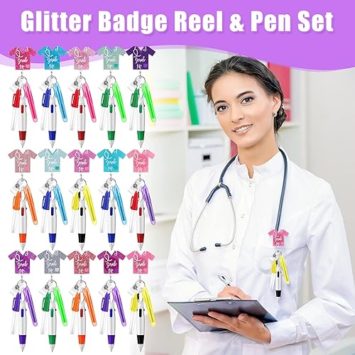 Miniatura 6 de El juego de 60 bolígrafos para enfermera incluye 15 rotuladores de punta para enfermera, 15 rotuladores y 15 bolígrafos retráctiles con 15 carretes